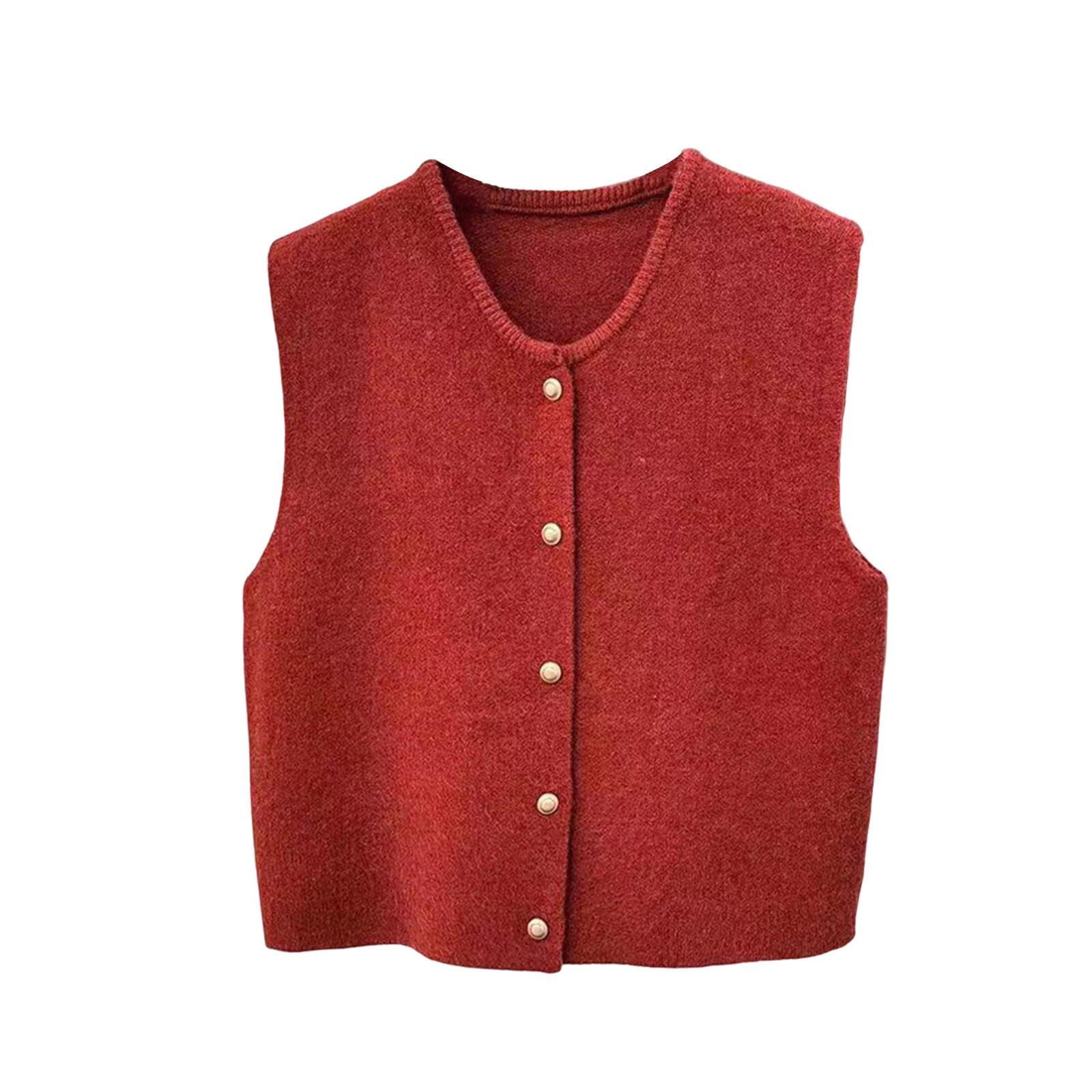 the style sutra Women Knit Cardigan Vest Button Waistcoat for Commuting Indoor Office Red-picture-24