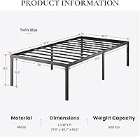 Vista 2 de SHA CERLIN Base de cama de plataforma de tamaño individual resistente, cabecera autofija, no necesita somier, base de colchón, sin ruido, fácil