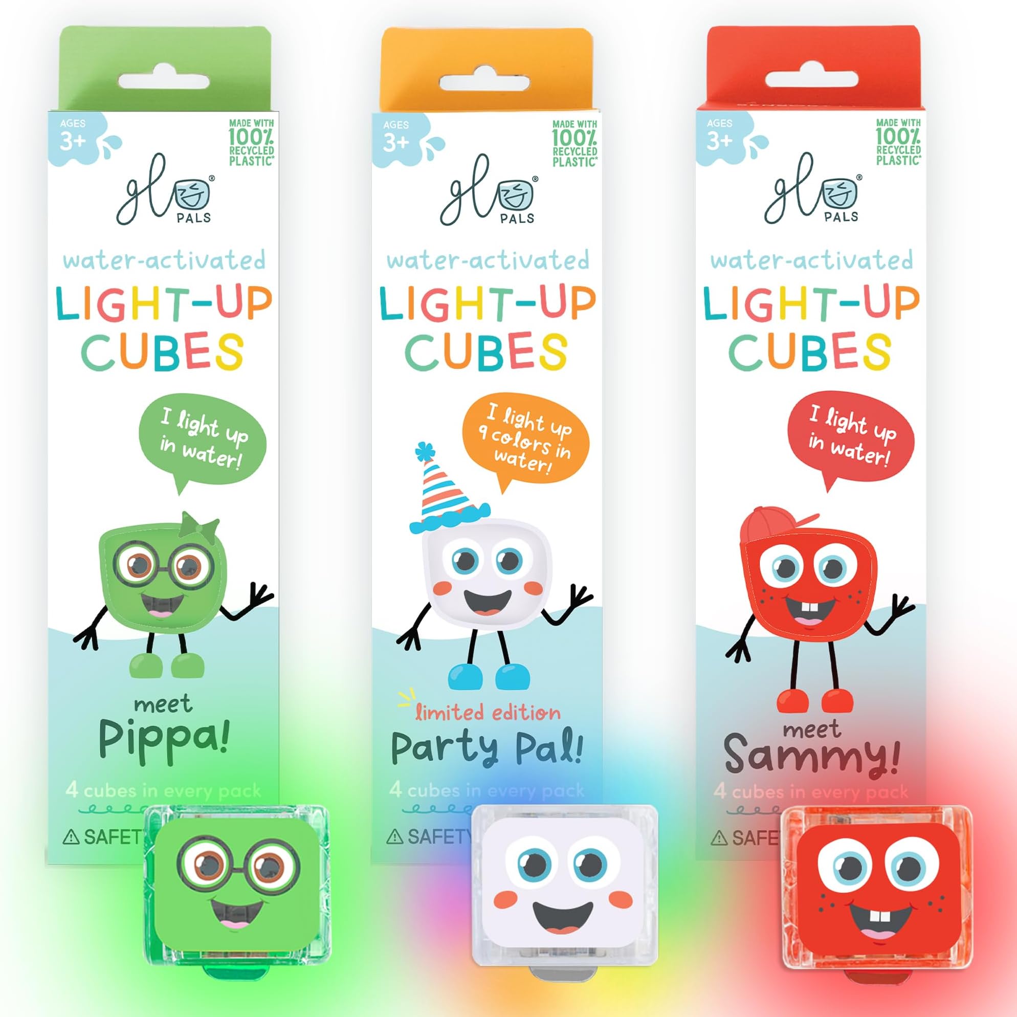 Water-Activated Light-Up Cubes Bundle for Sensory Play – 12 Pack (Holly Jolly)
