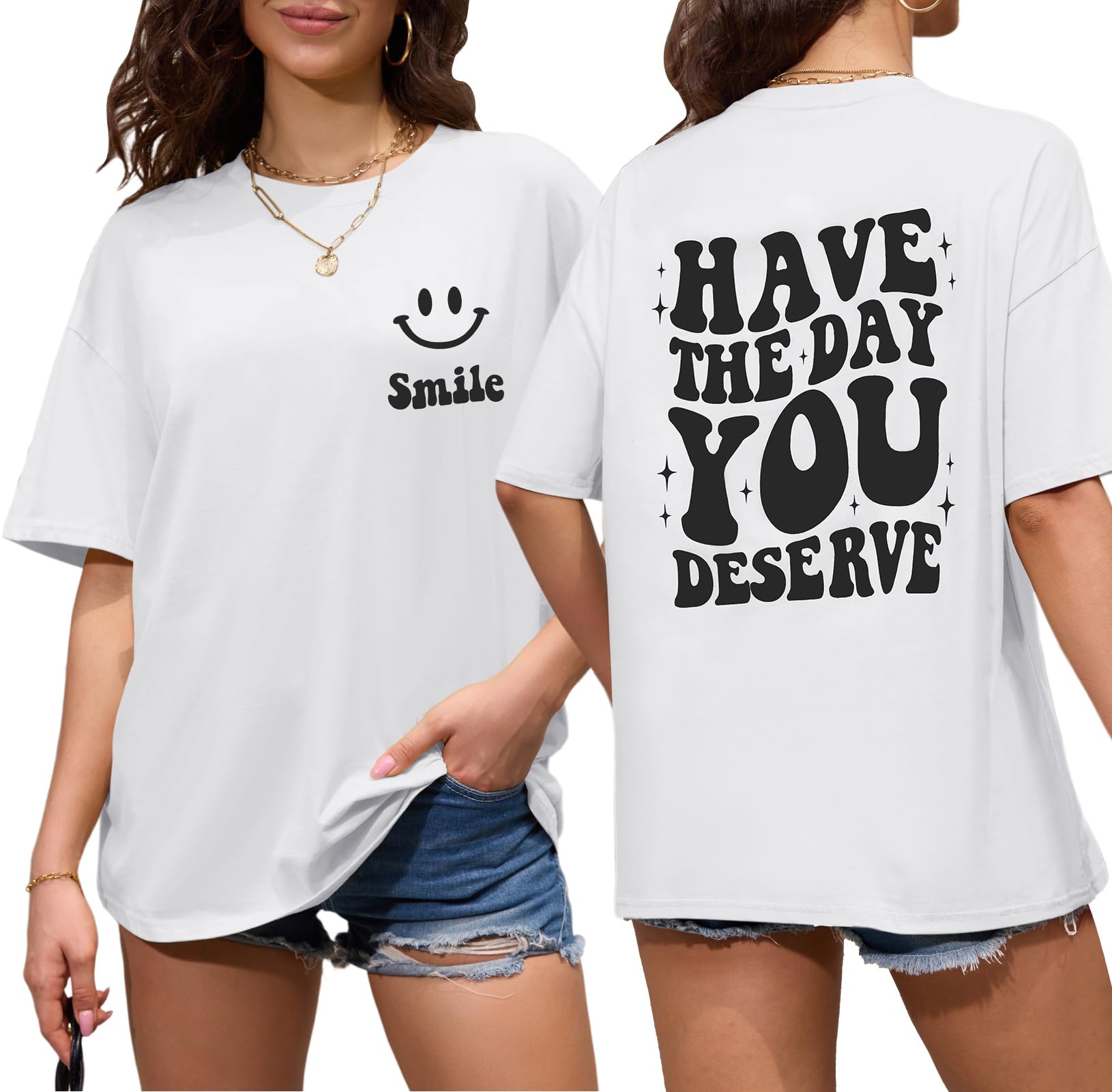 Xnova Camiseta Manga Corta Mujer Verano Oversize Camisetas Basicas T-Shirt Mujer Talla Grande Algodon con Cuello Redondo Estampado Tops