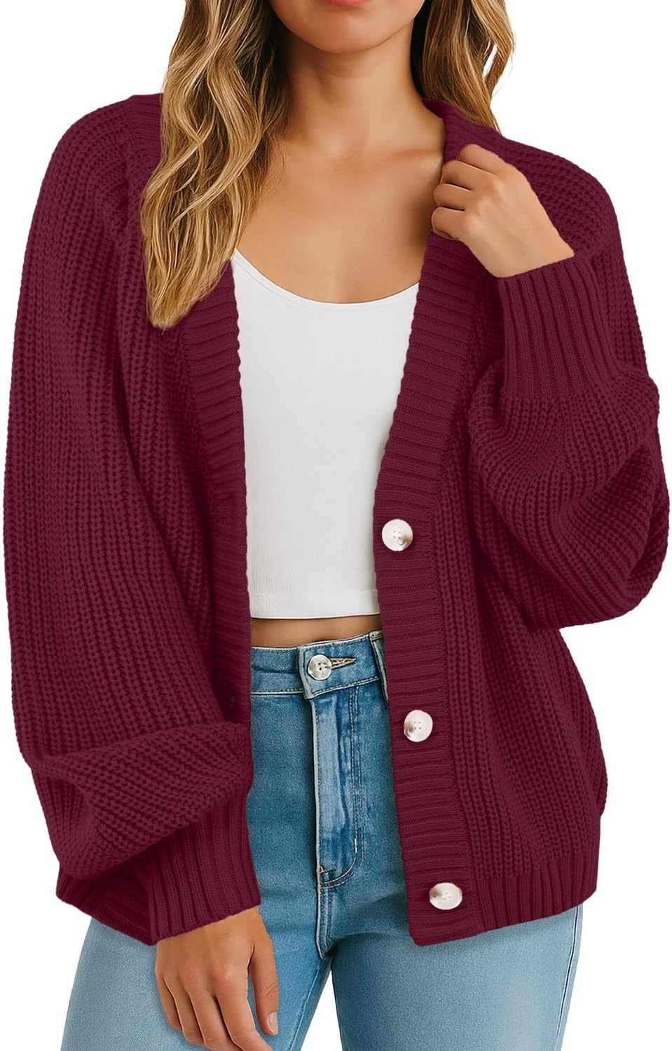 Size L ...GRECERELLE Women's Cardigan Sweater Thick Knitted Open Front Long Sleeve Button Up Loose Casual Oversized Outerwear, S-2XL