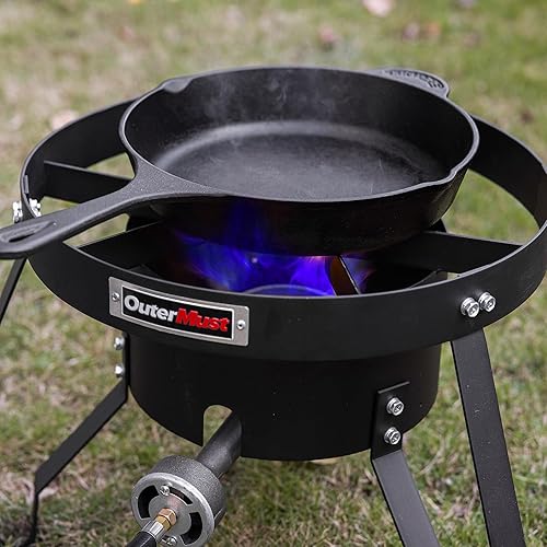 Miniatura 8 de Quemador de propano para estufa de gas con regulador y agujeros trenzados de hierro fundido (individual) para cocinar al aire libre, acampar y