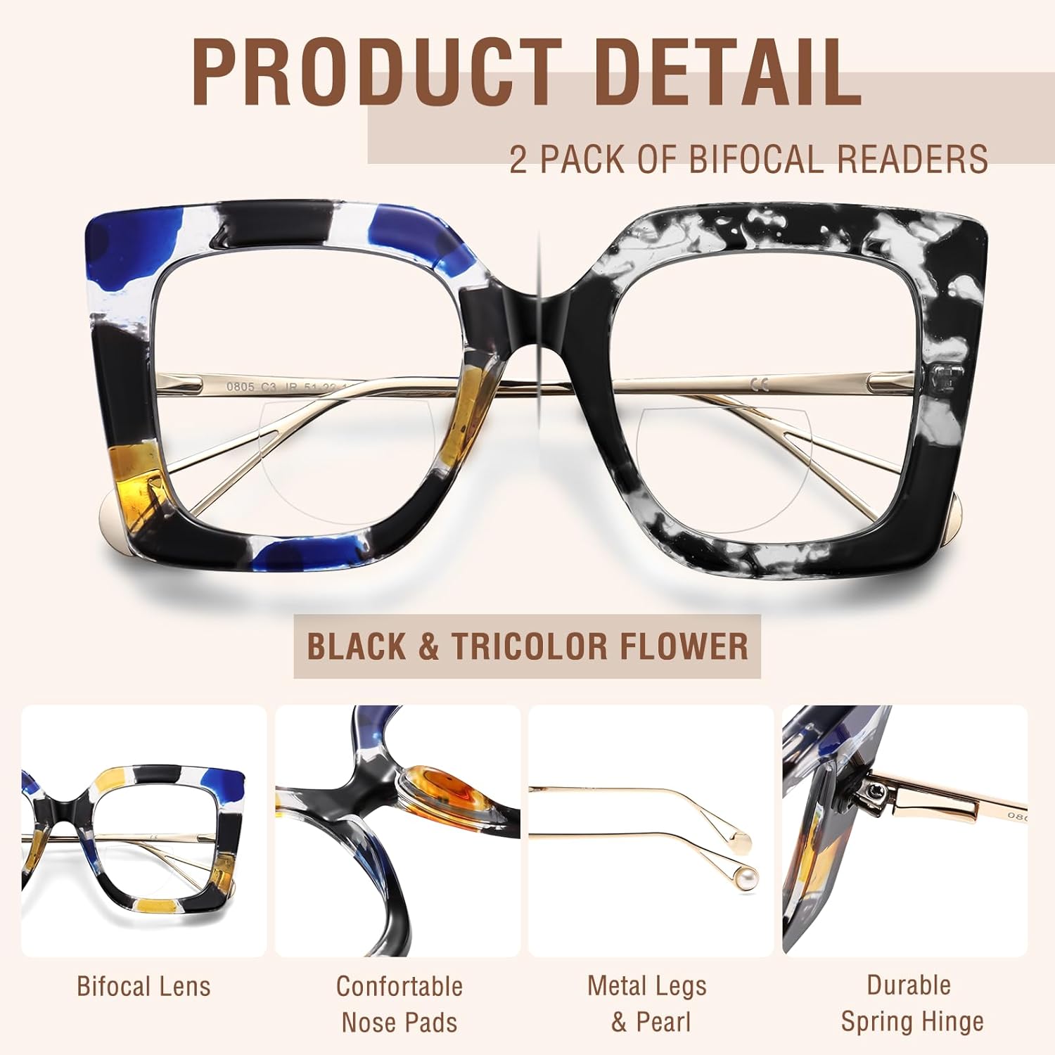 Oversize Bifocal Reading Glasses Women Cat Eye Blue Light Blocking Reader Clear Top No Line Transition Ladies Eyewear