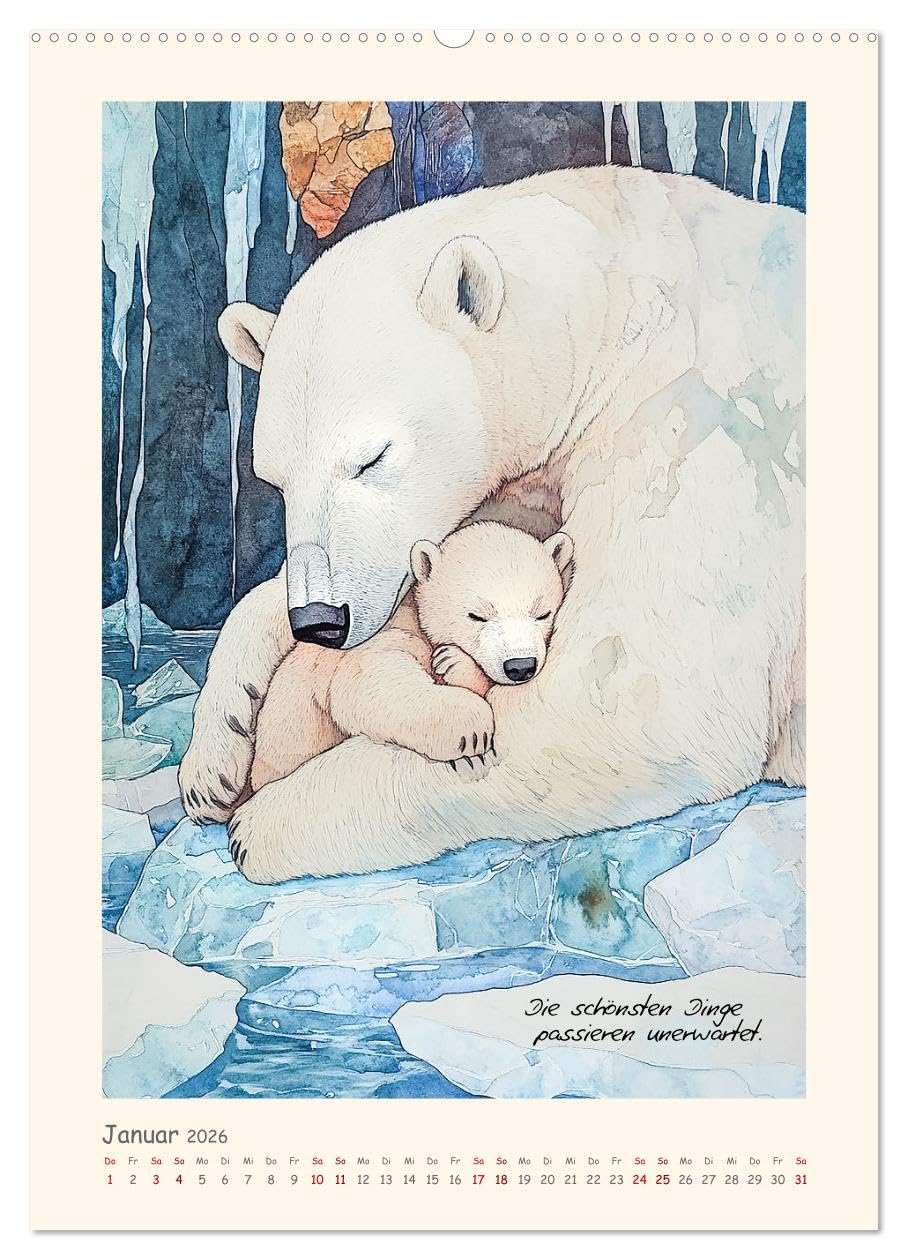 Liebenswerte Tierillustrationen (Wandkalender 2026 DIN A2 hoch), CALVENDO Monatskalender: Gezeichnete Tierdarstellungen und herzige Sprüche - KI generiert (CALVENDO Tiere)