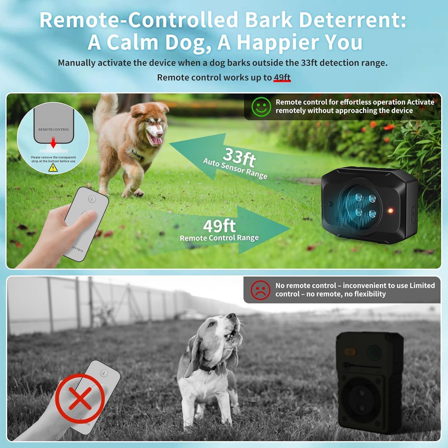 Anti Bell Gerät Hunde, 55Ft Antibell Ultraschall Gerät mit Fernbedienung, 3Modi Ultraschall Dog Silencer Innen Draußen, Hundeabwehr Ultraschall für Kleiner Großer Mittelgroßer