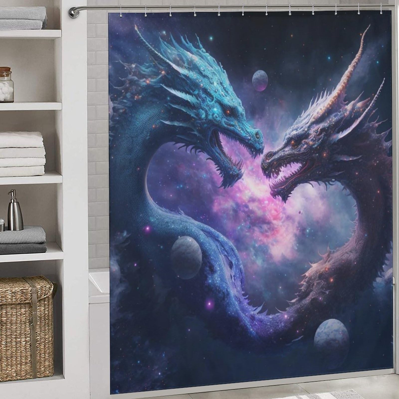 Dragon rideau de douche tissu lavable imperméable 183x183 pour salle de bain avec 12 crochets
