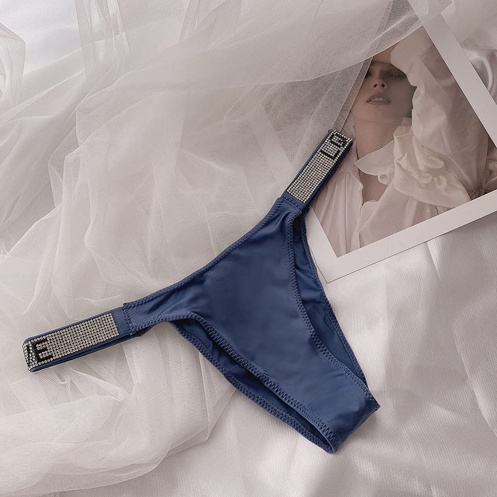 YUHOOE Femmes Culottes Sexy String Bikini Strass Lettre Ceinture G-String Culotte Taille Basse T-Back String sous-Vêtements Doux,5Pack