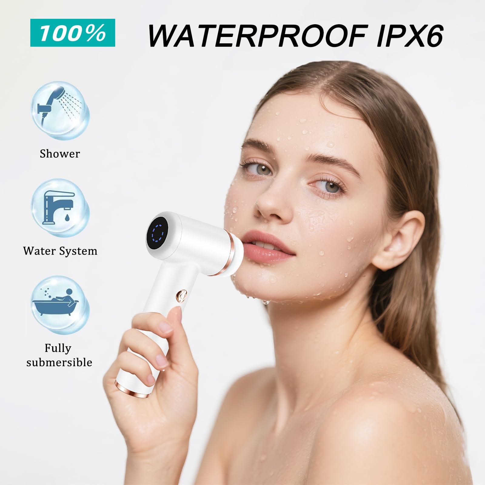 Elektrische Gesichtsreinigungsbürste mit 4 Bürstenköpfen & 5 Geschwindigkeiten – IPX6 wasserdicht, Typ-C Schnellladung – für Tiefenreinigung, Peeling, Porenminimierung & Make-up-Entfernung (Weiß)