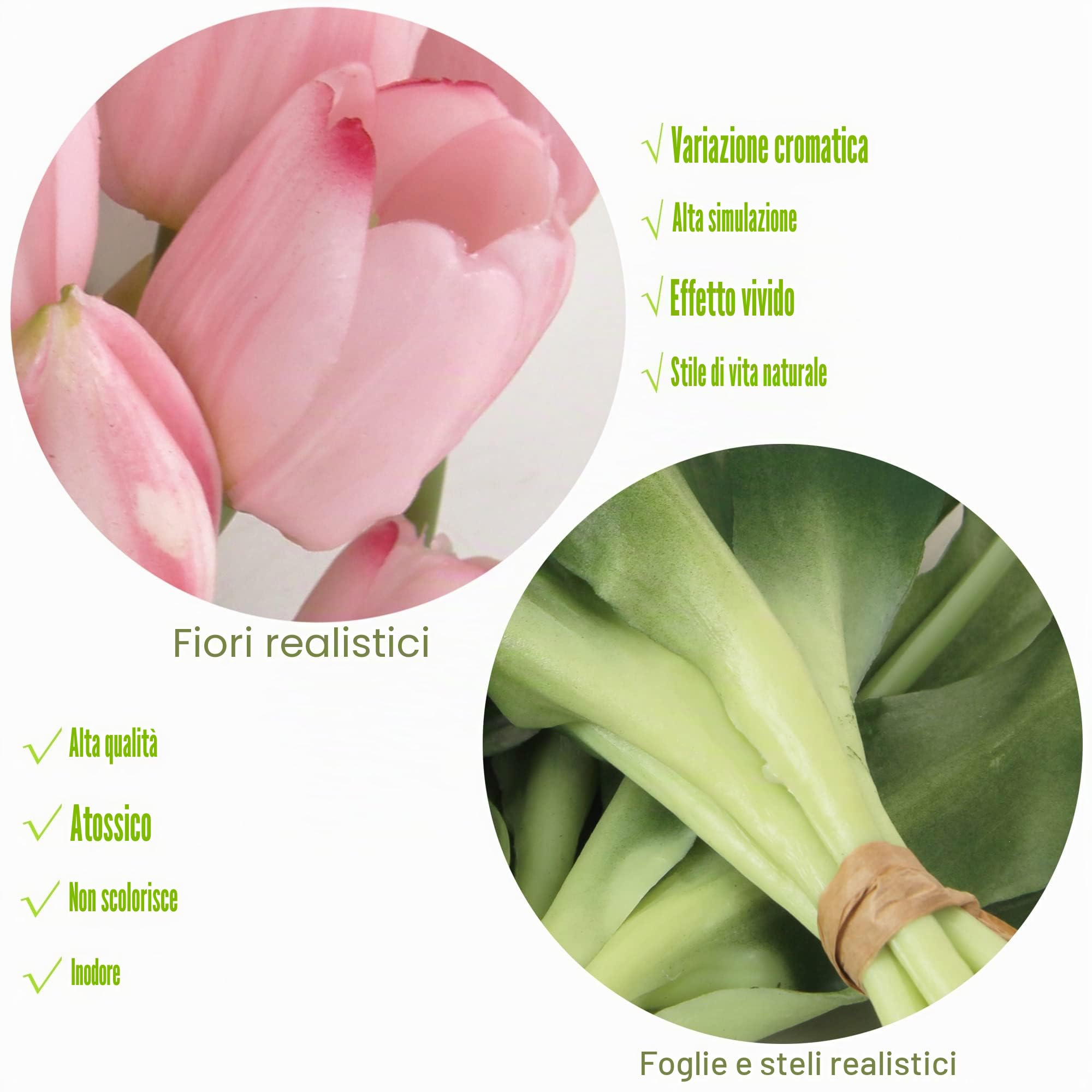 20 tulipani artificiali, steli di tulipi realistici al tocco da 16 pollici con foglie finte, tulipi e boccioli finti per centrotavola e ornamento per la casa, matrimonio, rosa