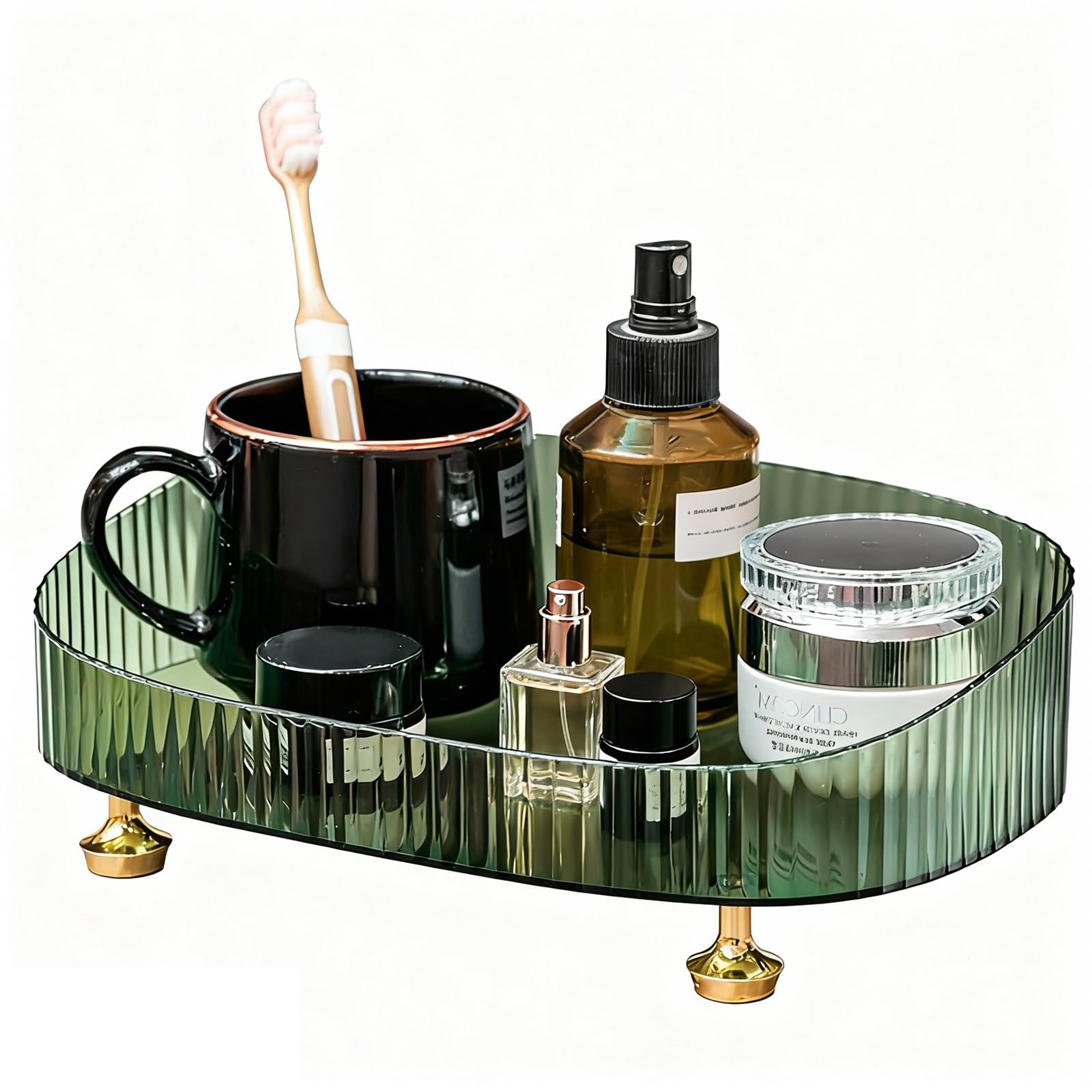Makeup Perfume Organiser, Bathroom Vanity Decorative Tray, Thick Material Dresser Table Tray Countertop OrganiserTray Storage for Bedroom Bathroom Skincare Desktop Cosmetics (Green)