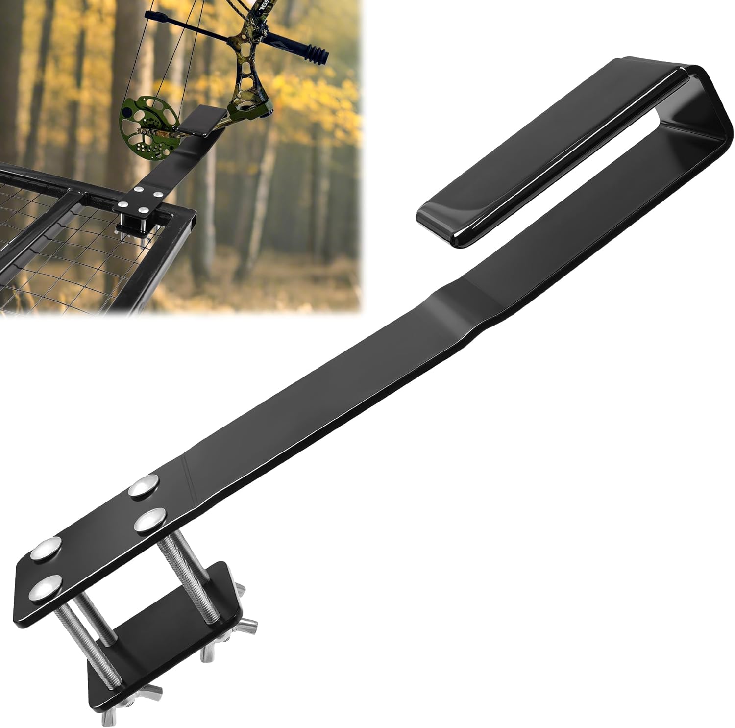 Universal Hunting Bow Holder for Tree Stand Bow Hanger with Detachable Anti Slip Protective Cover, Tree Stand Accessories for Compound Bow Stand, Easy to Install with 4 Fixing Bolts