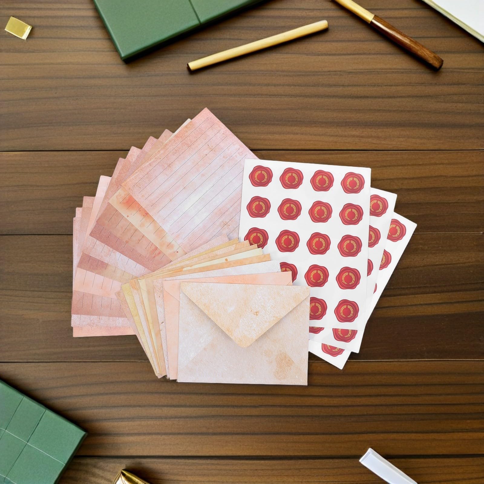 100 Sätze Briefpapier mit Umschlägen im Vintage Stil Retroinspiriertes Schreibwarenset mit Sticker Optimiertes Schreiblayout und Federfreies Schreiben für Handschriftliche