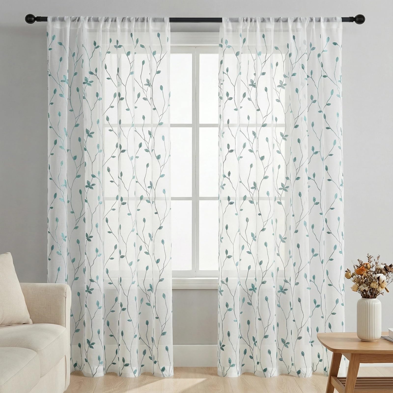 Rideau Transparent pour Enfant Chambre Adulte | Voilage Bleu Lin