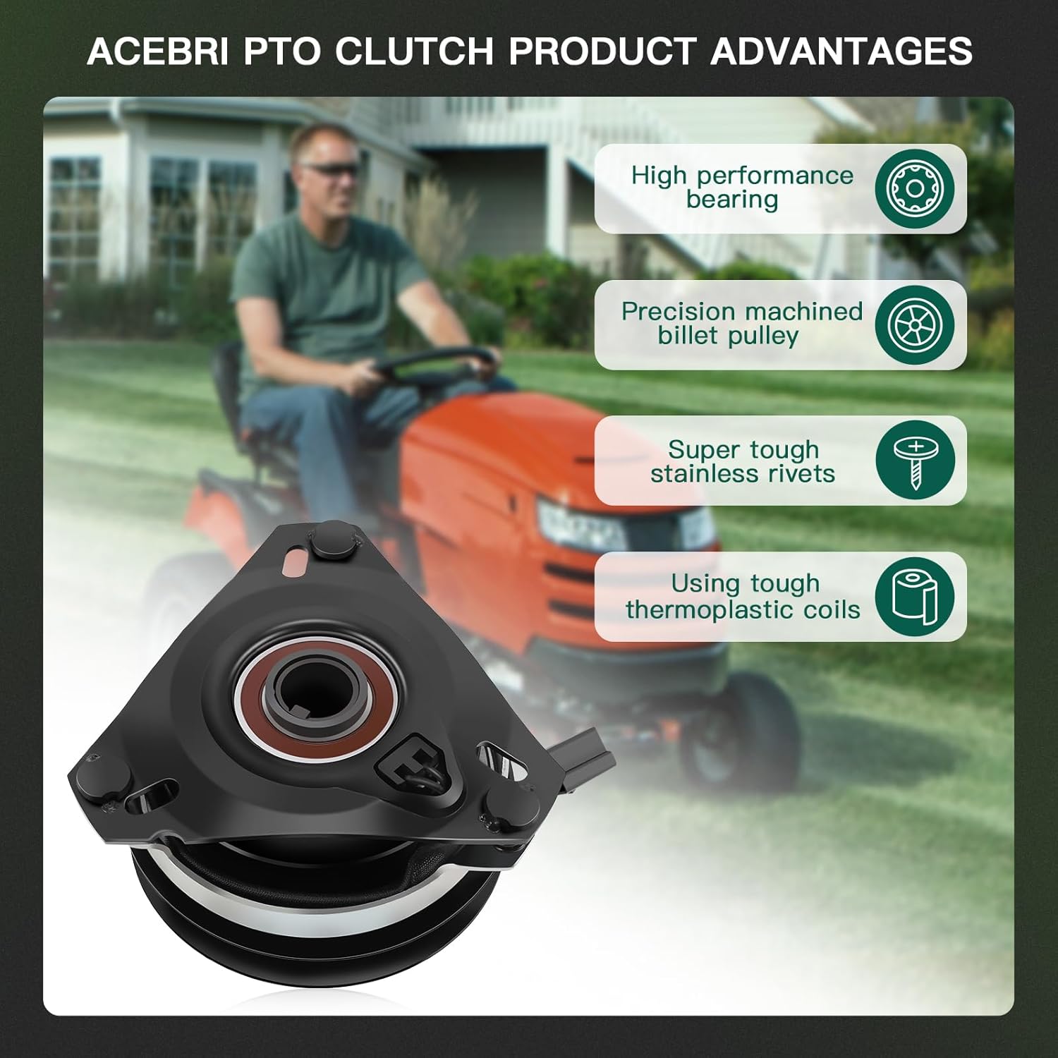 PTO Clutch for John Deere ST30 STX38, LX172 LX173 LX176, LX178 LX186 LX188 108 111 116 130 160 165 175 AM115090 AM118969 AM122969 AM119971 AM123038, Clutch 112-L PTO Clutch