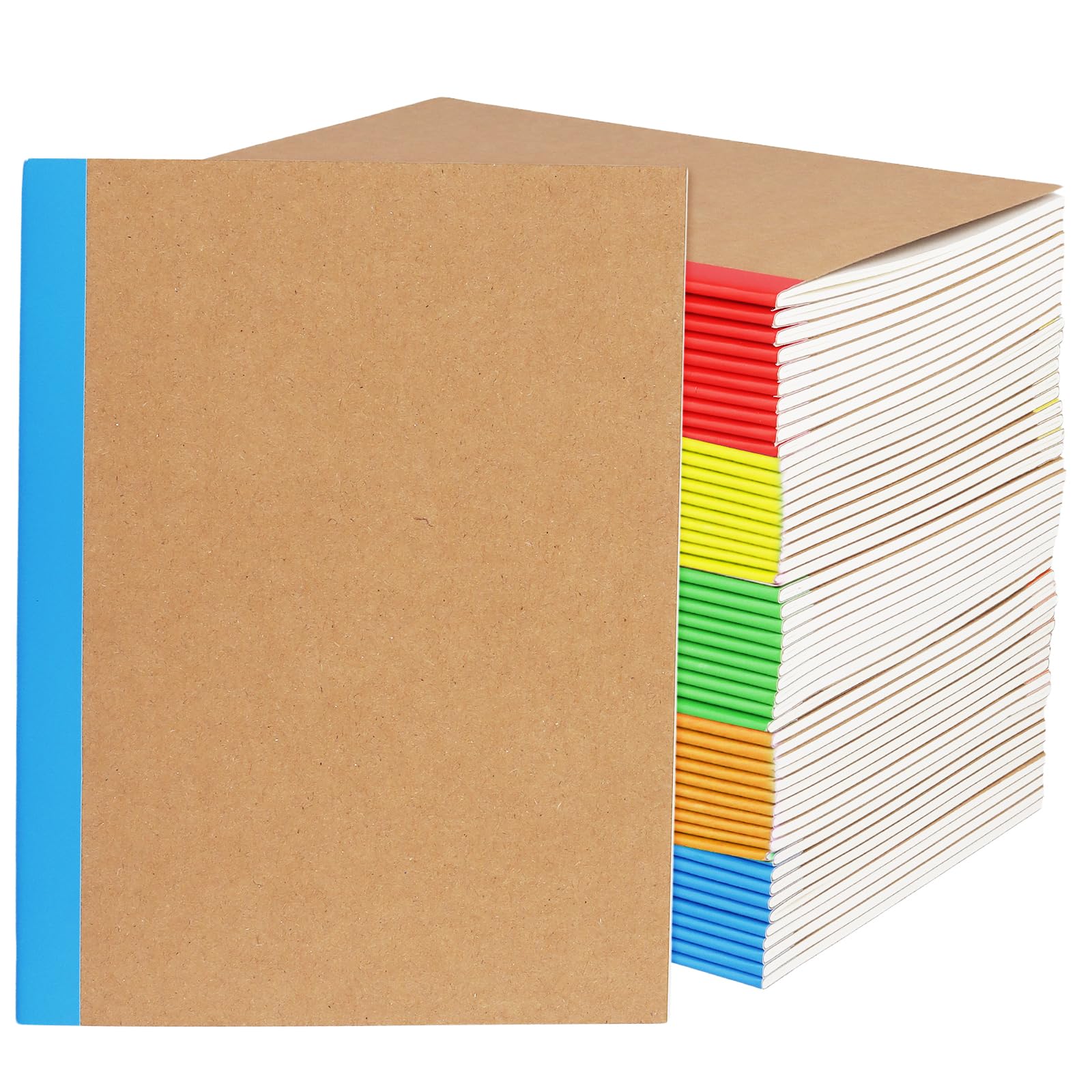 Paquete de 50 diarios de composición, cuaderno A5 Kraft con pasadores de arco iris, diarios con líneas para el hogar, oficina, viaje, 60 páginas, 5 colores