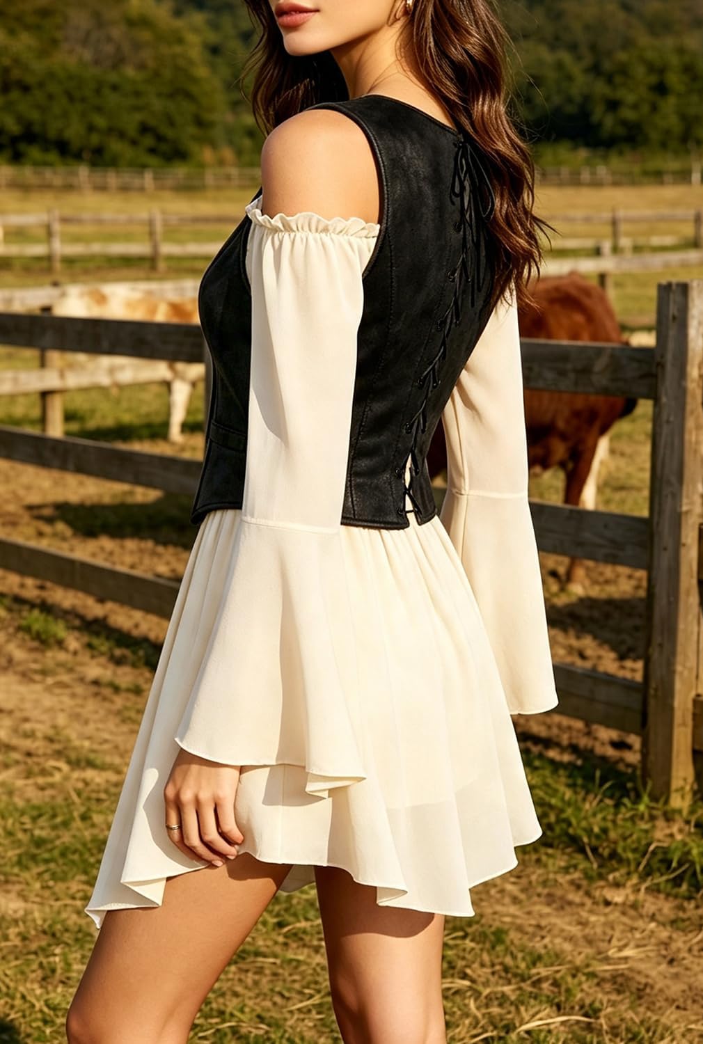 KIMIKAL Renaissance Vest for Women - V Neck Button Front Lace Up Viking Medieval Corset Top with Pockets