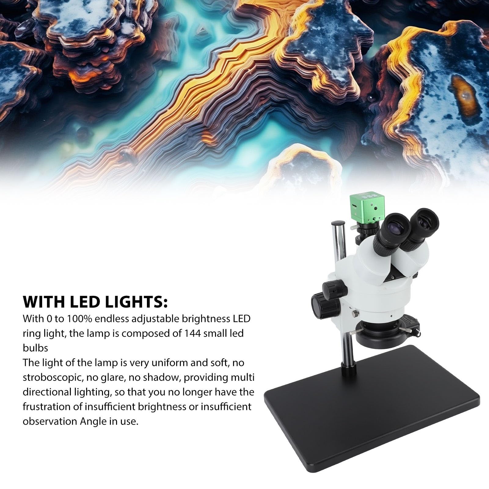 Microscopio Zoom Stereo Trinoculare, 4K 41MP 1080P USB Stereomicroscopio Trinoculare Girevole Microscopio Trinoculare con Supporto LED, Ingrandimento 7x a 45x (Spina europea)