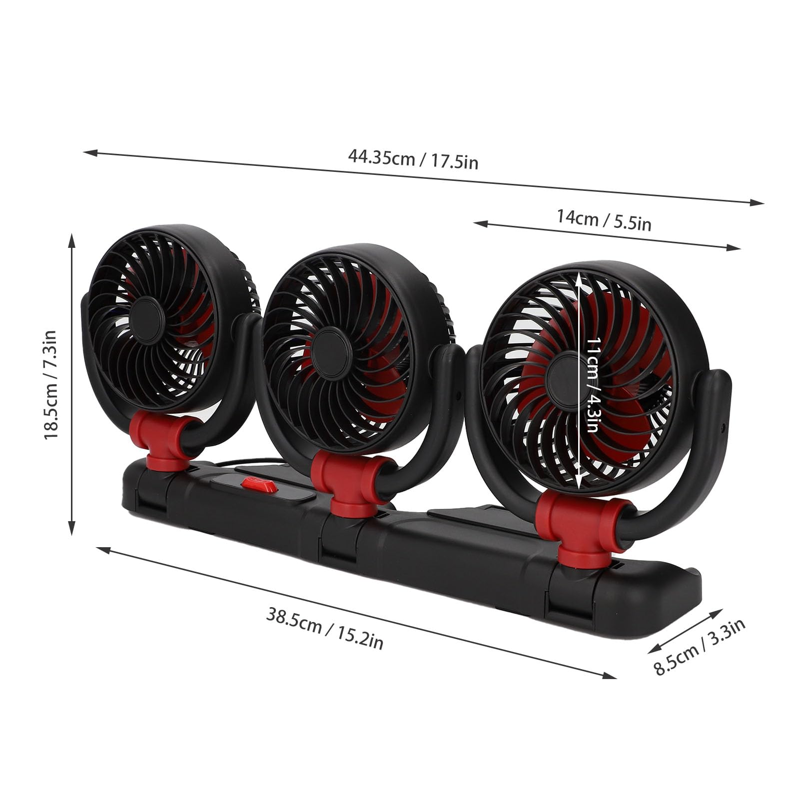 Ventola di Raffreddamento a 3 Teste Ventilatore Elettrico per Auto Portatile 12V PVC Triplo Flusso d'aria con Supporto per Telefono Supporto a Ventosa per Camion SUV RV Van Boat Drivers (24V)