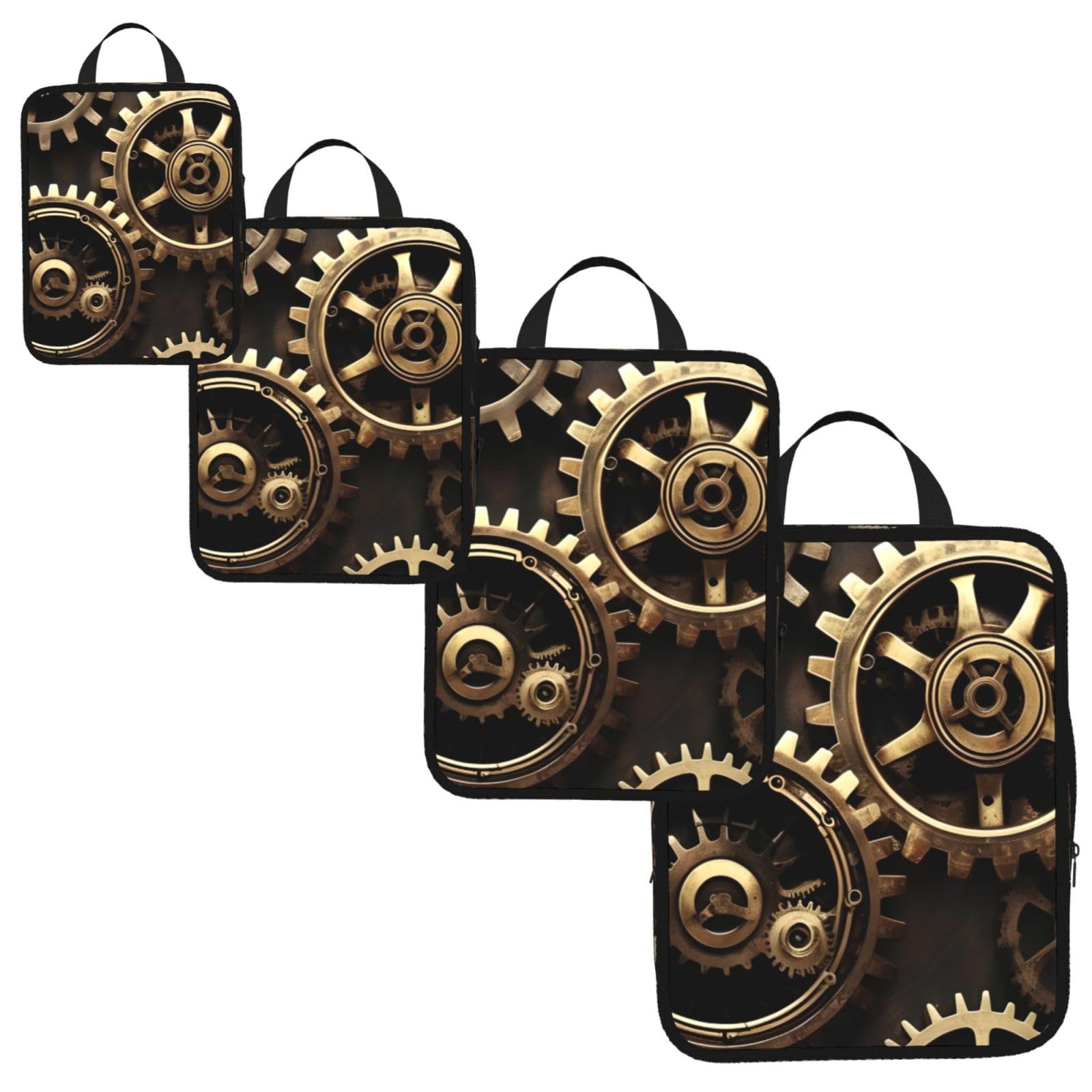 Cool Steampunk Gears Print 4 Set Compression Packing Cubes for Suitcases,Expandable Storage Bags Organizers