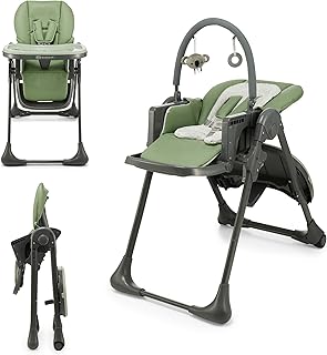 Kinderkraft TUMMIE Chaise Haute 2 en 1, pour Bébé Ergonomique, Confortable, Inclinable, Pliable, avec Hauteur Réglable, Repose-Pieds, Plateau Amovible, pour Tout-Petit, avec jouets, Vert