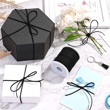 Leather String, Flat Suede Cord Faux Leather Cord Thin Leather Lace for Bracelets, Necklaces, Jewelry Making and Art Crafts (2.7 MM Black)