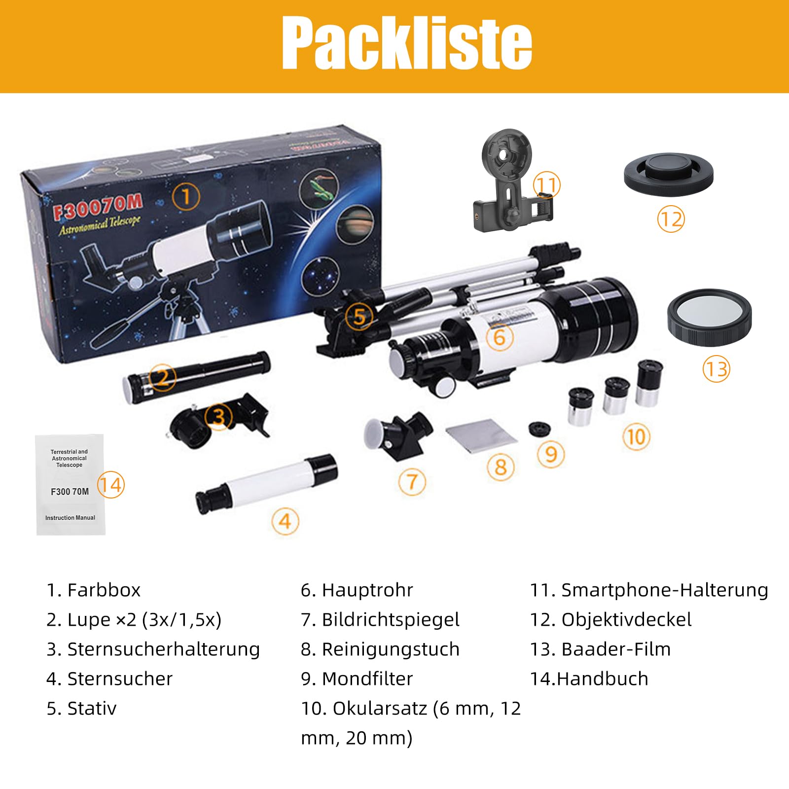 ACESOME Teleskop für Kinder & Einsteiger, 15x-150x astronomisches Refraktor-Teleskop, mit Ausziehbarem Stativ, Telefonhalterung, Mondfilter