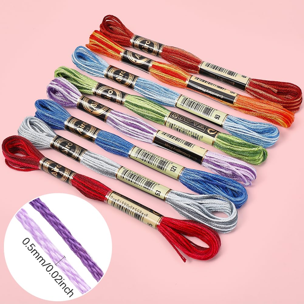 Hilo Bordar Arcoíris 12 Madejas - 6 Hebras Poliéster, 105 Yardas (96 M) Total | Para Pulseras Amistad, Punto Cruz, Manualidades | Colores Degradados Vibrantes