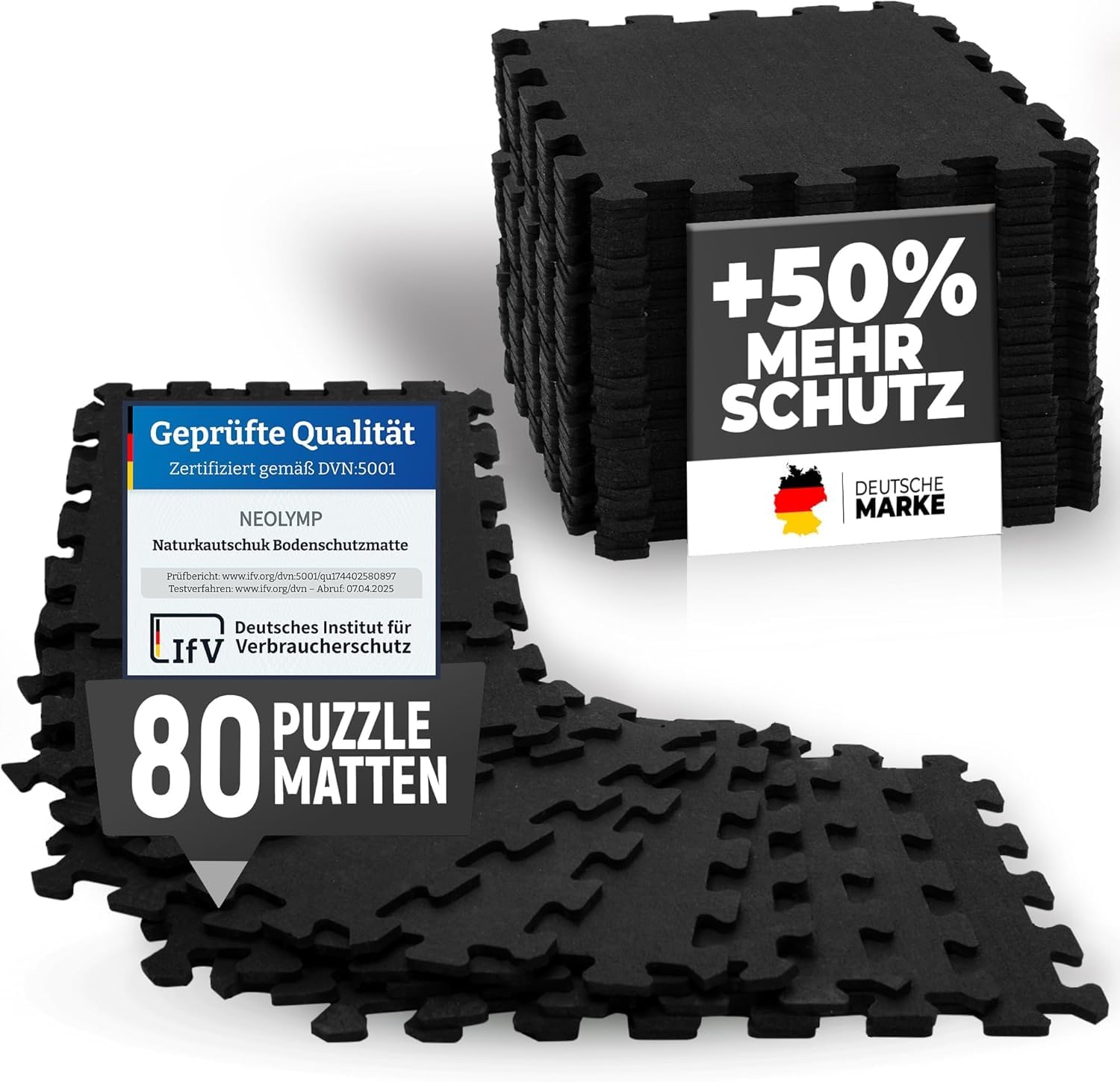 NEOLYMP Bodenschutzmatte Fitness, extra Dicke und robuste Gummimatte Fitnessboden - Puzzlematte Bodem, Gymnastikmatte, Sportmatte, Fitnessmatte (80 Matten | 8 M²)