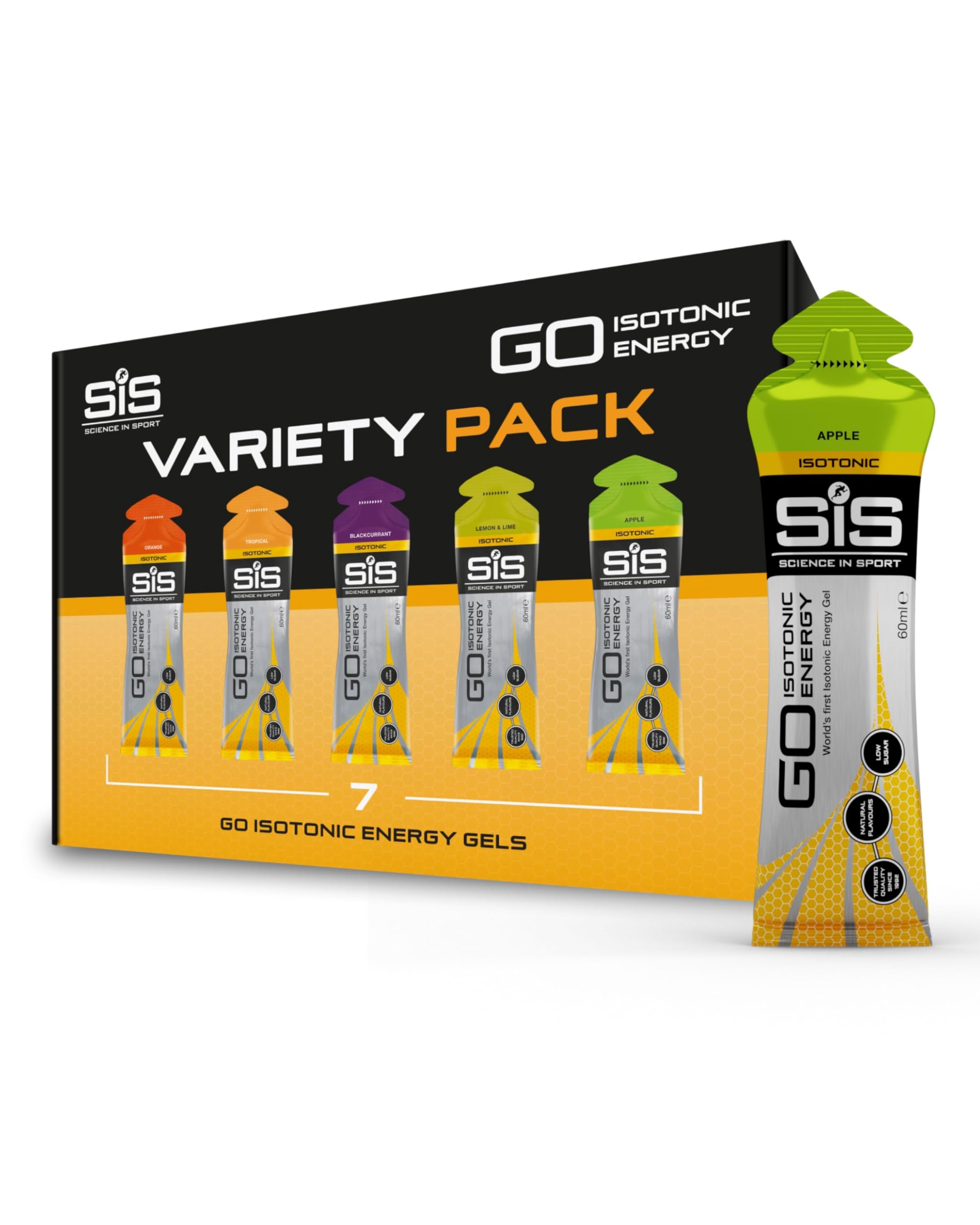 Science in Sport GO Isotonic Energy Gel 7 x 60ml verschiedene Sorten, Vegan - Isotonische Formulierung mit 22g Kohlenhydrate, Guter Energielieferant, Optimale Alternative für isotonische Getränke