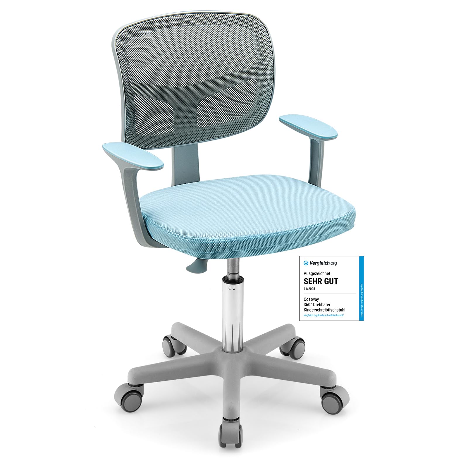 COSTWAY Silla Escritorio Infantil, Silla Juvenil para Escritorio, Silla para Niños con Altura Regulable, Silla Giratoria de Red para Niños 3-10 años, para Casa Escuela (Azul)