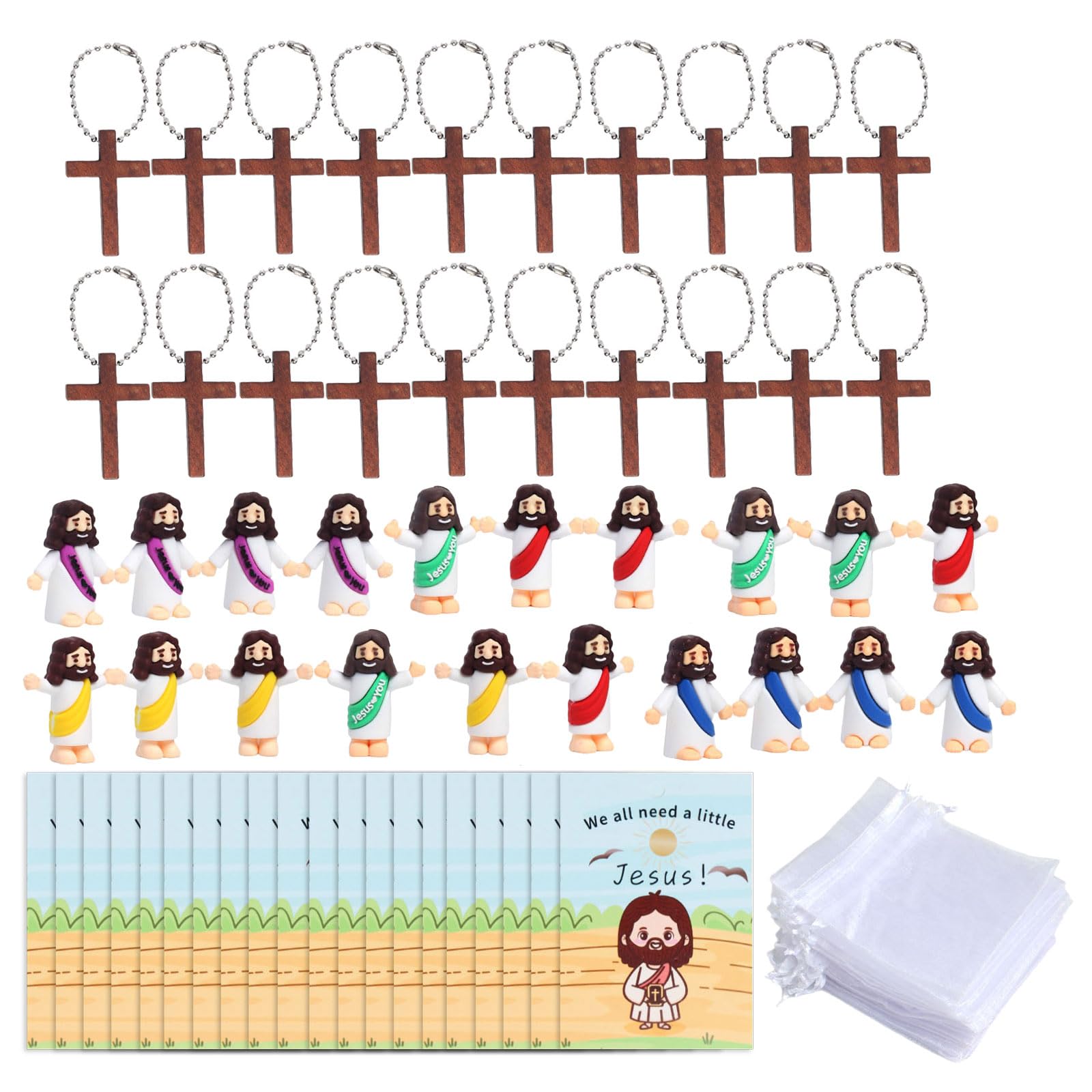 Kalttoy 20Pcs Biblical Collectibles Set with Savior Christs Figures Crosses Cards Classroom Friendly Religious Activity Supplies Small Holy Figurines with Prayer Cards