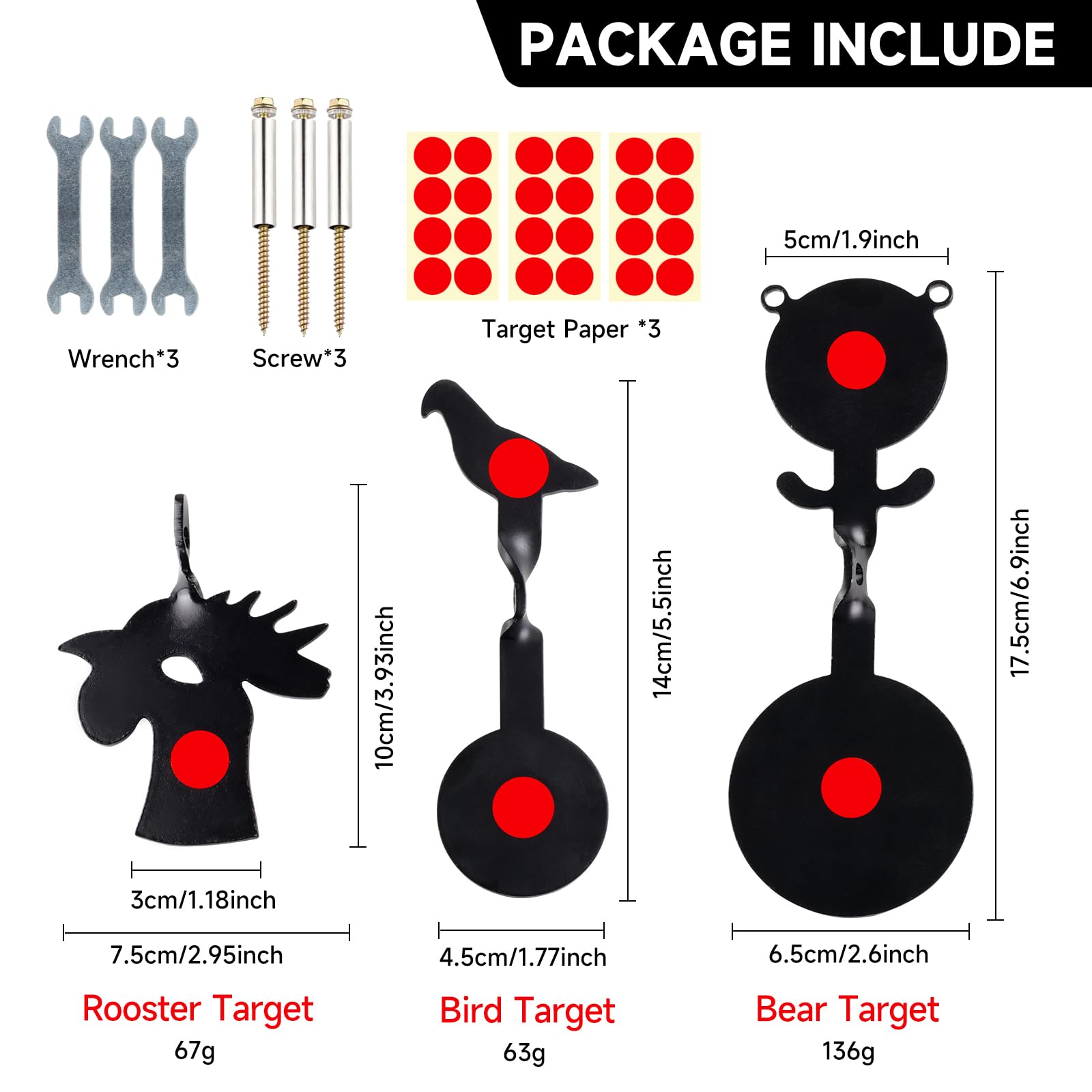 BB Gun Targets Set Hunting & Shooting Targets Spinning Steel - Bear, Bird, and Rooster Sets Three Different Designs, Suitable for Air Guns, Slingshots, Rifle (Black)