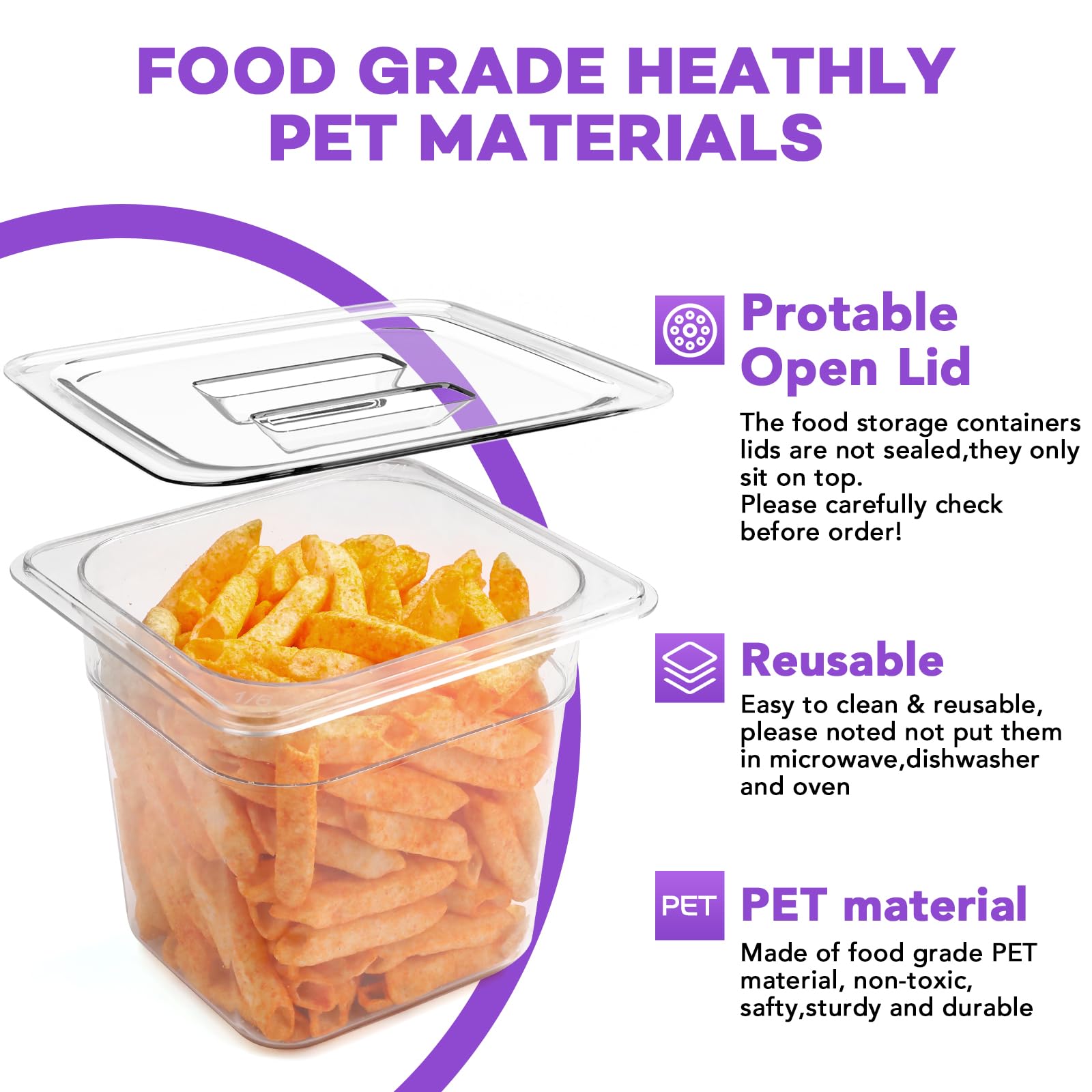 VOISEN Confezione da 12 contenitori per alimenti in plastica con coperchio, contenitori per frutta per frigorifero, 1/6 dimensioni 15,2 cm, in policarbonato trasparente, contenitori per insalata per