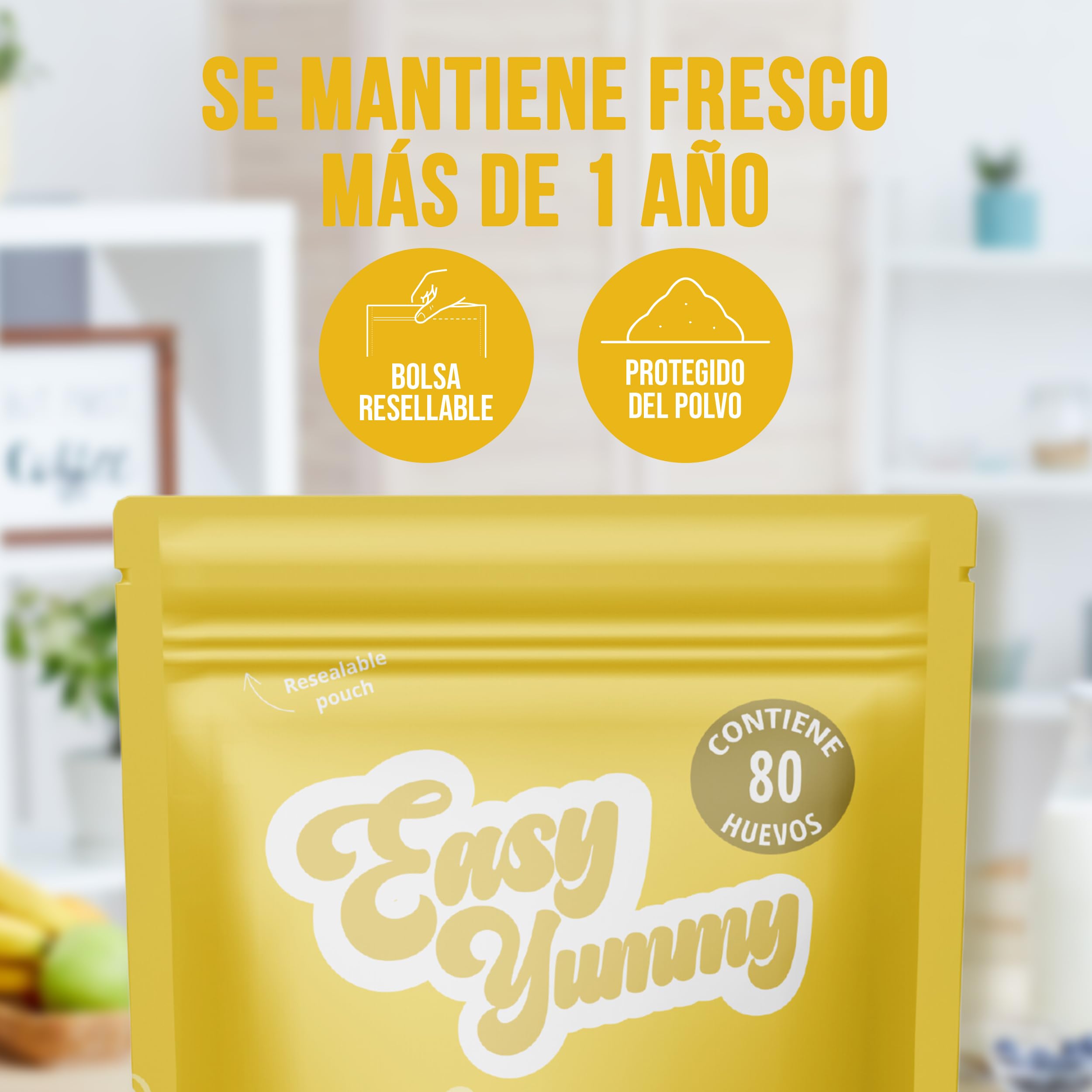 EASY YUMMY - Huevo Entero En Polvo (1 Kg), Ideal Para Huevos Revueltos, Cocinar Y Hornear, 100% Huevo En Polvo