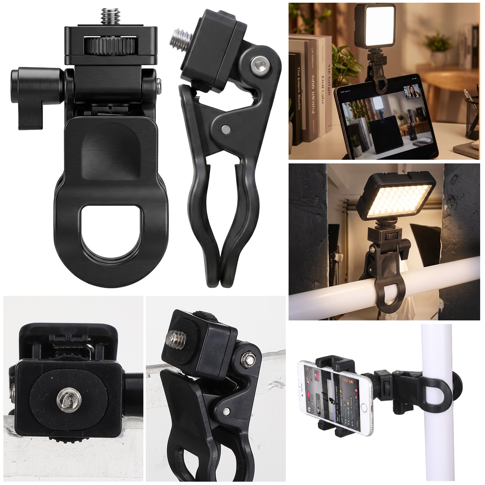 Bremorou 2 szt. monitorów górny zacisk do montażu aparatu wiszący stojak na kamerę internetową ze śrubą 1/10.2 cm klips do selfie lampka wypełniająca światło uchwyt lampy błyskowej do statywu telefonu