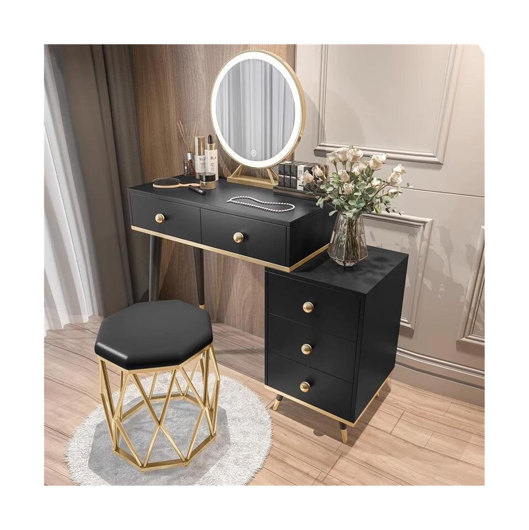 Black Vanity Table, Makeup Vanity Table Set with Side Cabinet, LED Mirror,  Padded Stool, Sturdy Structural Design Vanity Table, Makeup Table :  Amazon.com.au: Home