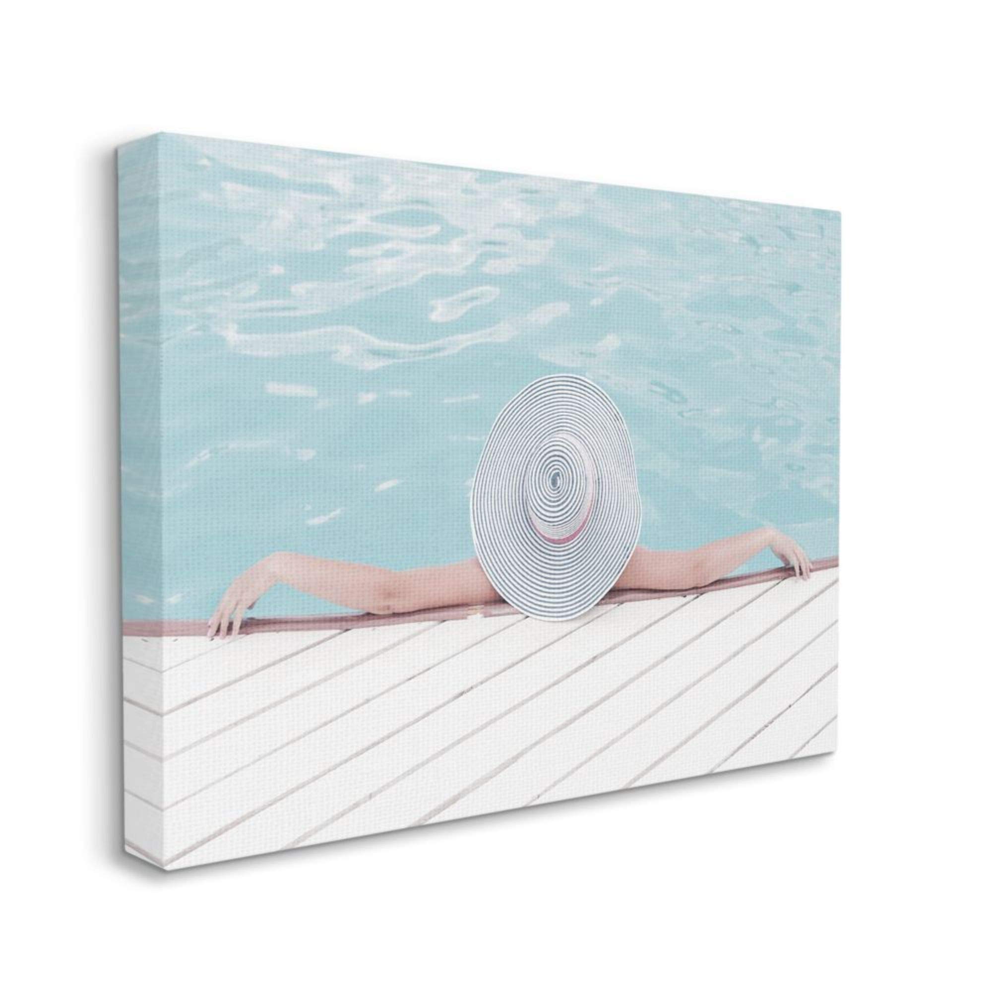 Stupell Industries Woman Relaxing Poolside Summer Brim Hat Canvas Daphne Polselli Wall Art, 16 x 20