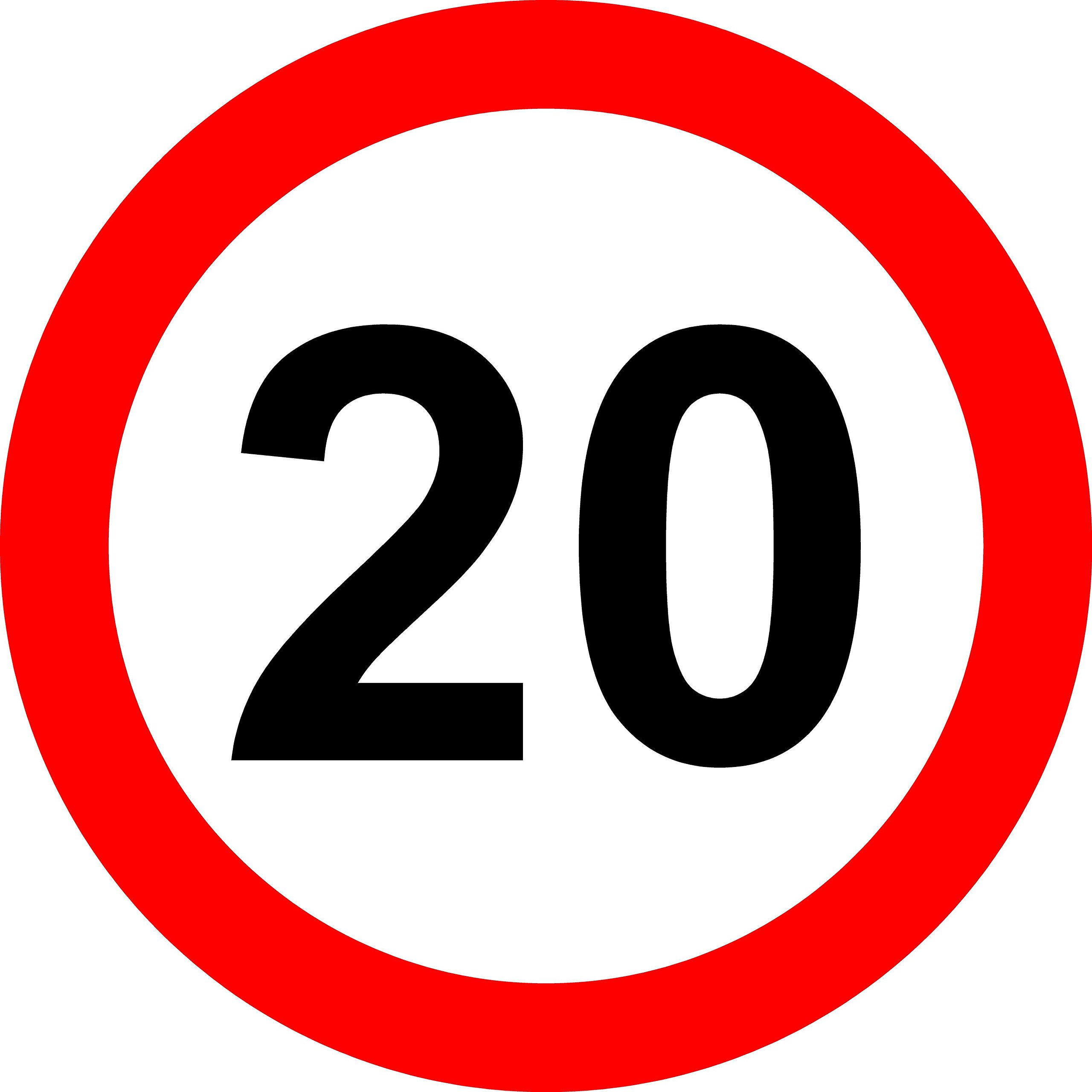 20 Mph road safety sign - 3mm Aluminium sign fitted with 2 strips Channel to rear for mounting on post 300mm x 300mm