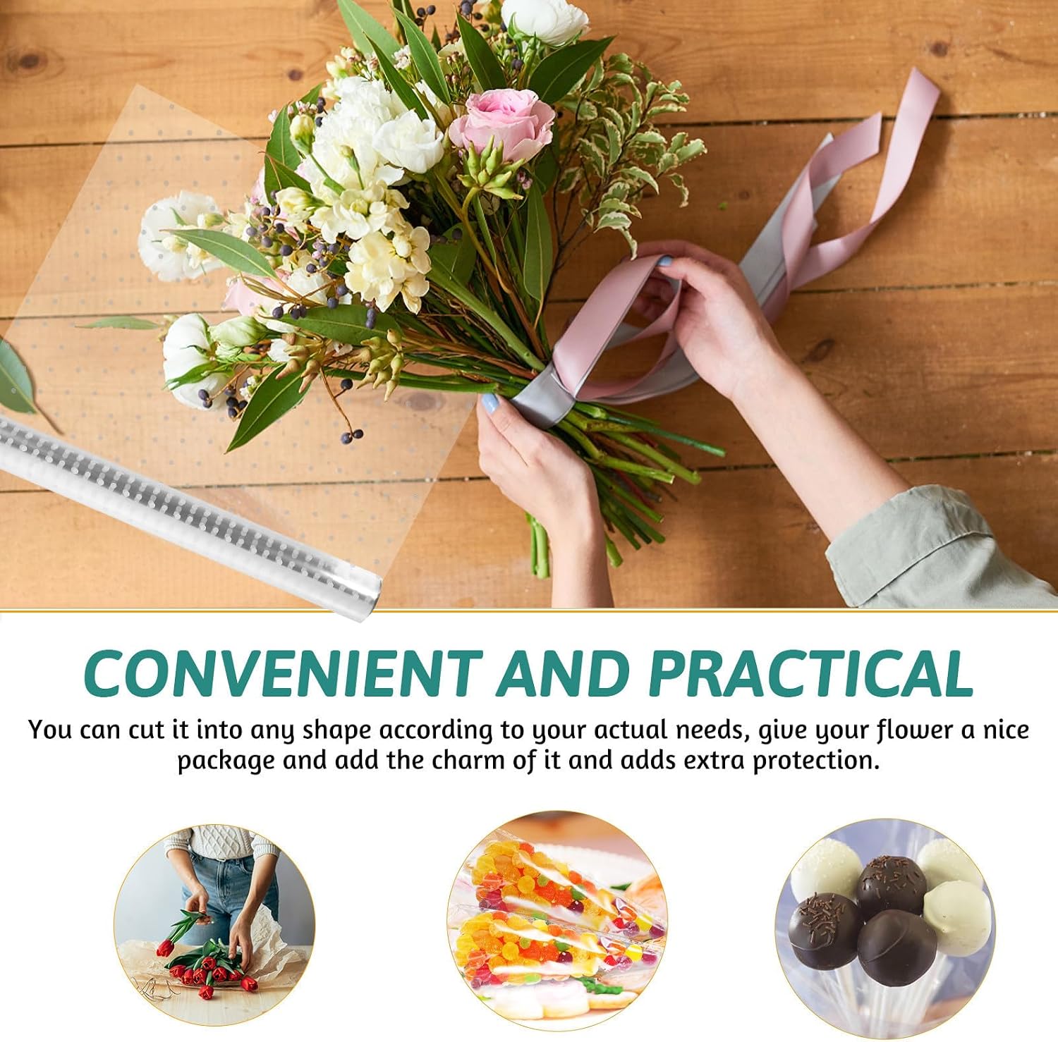 NESTINGHO Dot Pattern Cellophane Wrap Roll for Wrapping Baskets and Food, Wear-resistant High Density Packaging Film, Floral Gift Wrapping Paper for Crafts and Bouquets