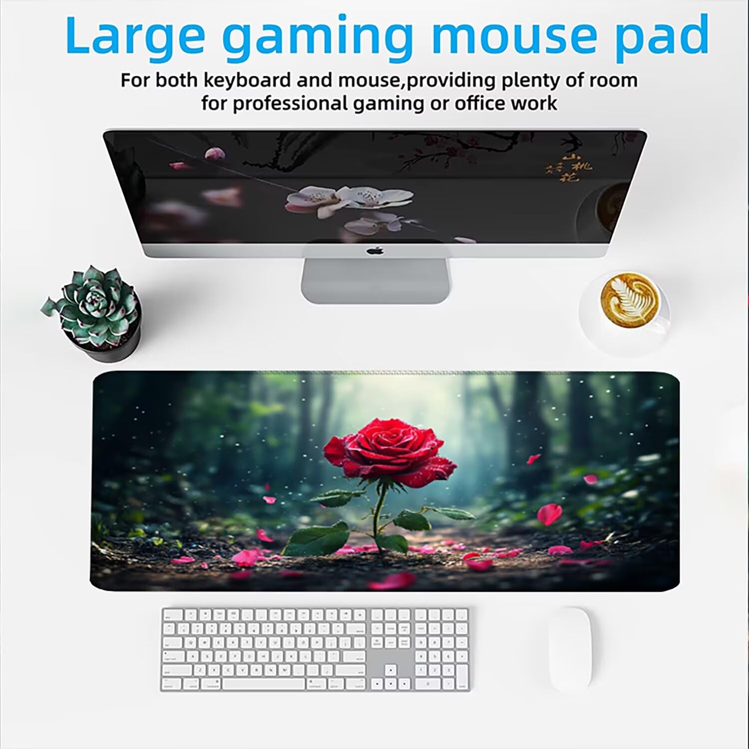 Podkładka pod mysz AAA XXL 1000 x 500 mm duża mata na biurko szyta krawędź wodoodporna antypoślizgowa, laptop poprawia precyzję i prędkość. dla gracza, komputera, czerwony kwiat 3w0w-839