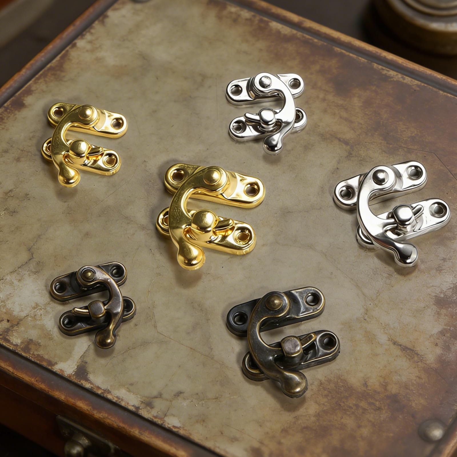 30 chiusure a sgancio rapido, vintage, con 120 viti, chiusura a scatto, per scatola di legno, portagioie, confezione regalo (argento, oro, rame antico)