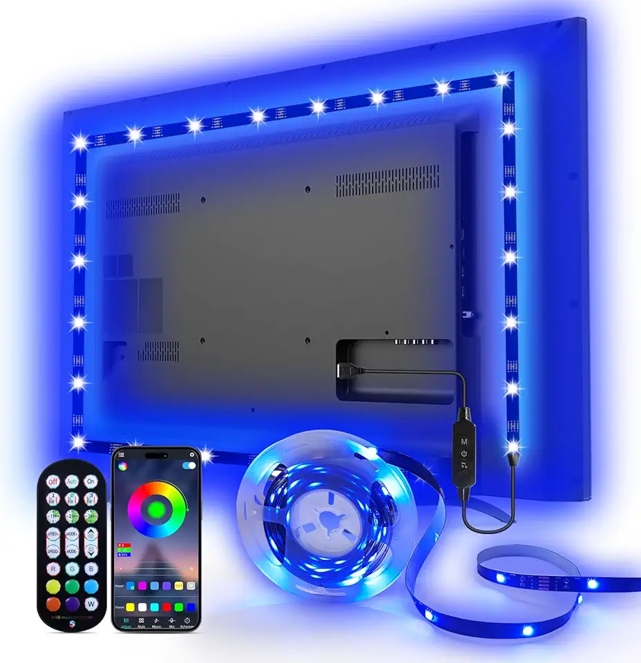 Daymeet LED TV Backlights, 9.8 ft USB Powered RGB Color Changing LED Strip Lights for 32-60 inch TVs with Remote Music Sync Bluetooth APP Control