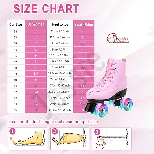 Miniatura 5 de jessie - Patines de ruedas ajustables, de piel de primera calidad, para mujeres, diseño clásico de cuatro ruedas, para exteriores e interiores, para