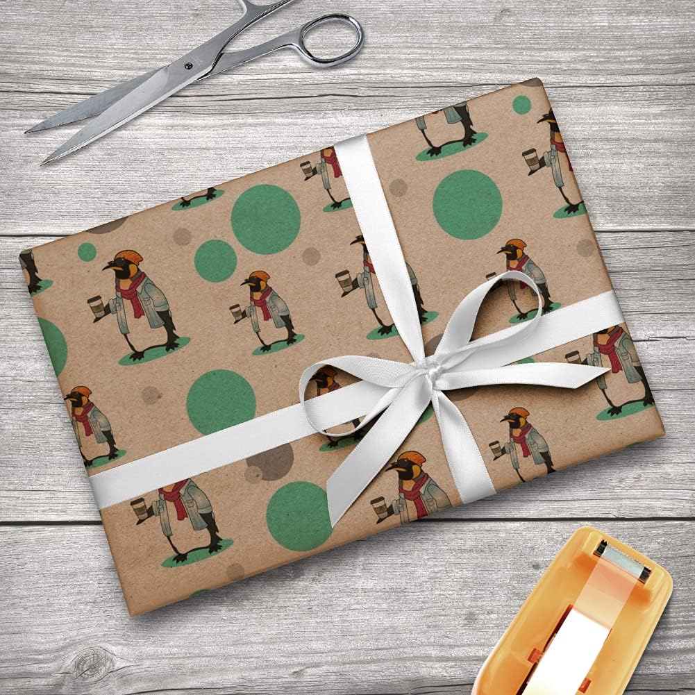 GRAPHICS & MORE Cool Penguin Hipster with Coffee Premium Kraft Gift Wrap Wrapping Paper Roll