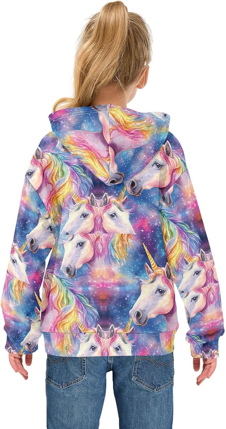 ALAZA Rainbow Unicorn Tie Dye Hoodies Sweatshirt for Boys Girls Kids Hooded Pullover Top