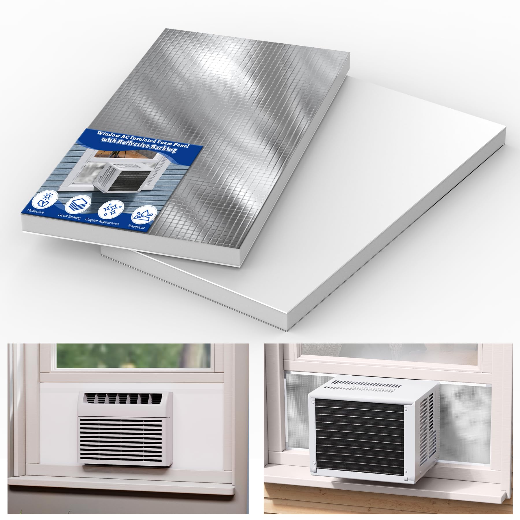 Wintcomfort Window Air Conditioner Insulated Foam Panels with Aluminum Foil, Waterproof Window AC Surround Insulation Panel with Top Seal Strip for
