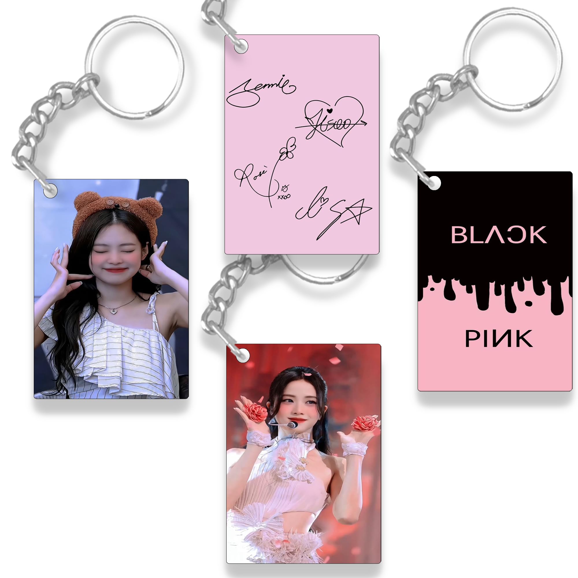 Premium (Pack of 4) Black Pink Printed Keychain For Bike, Scooty, Car, Acrylic Keyholder For Black Pink Lover,G1-image-42