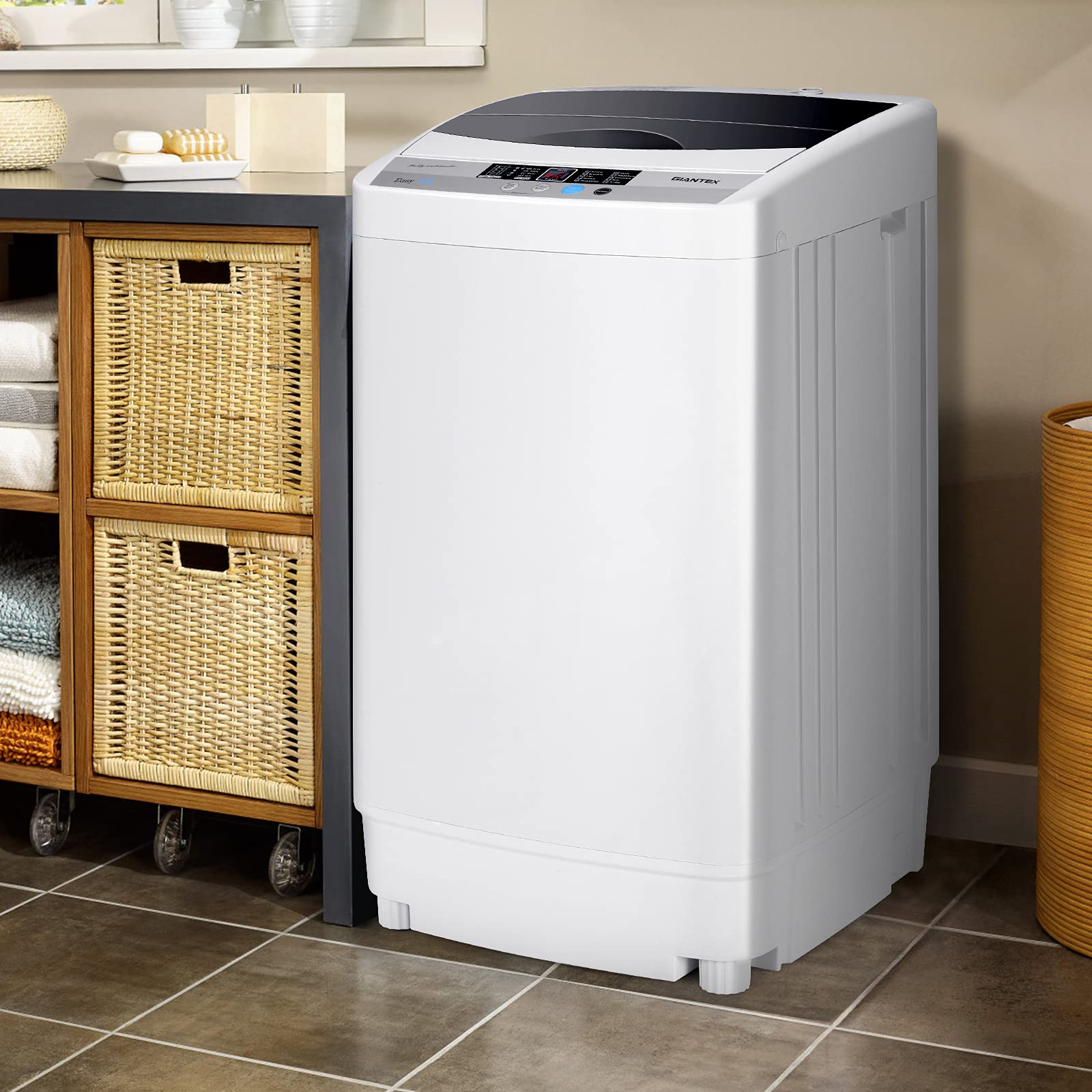 COSTWAY Lave-Linges, Machine à Laver Automatique avec 10 Programmes, Affichage LED, Capacité de Lavage 4,5 KG, Economie d’eau et d’Energie, 50 x 50 x 85 CM, Gris