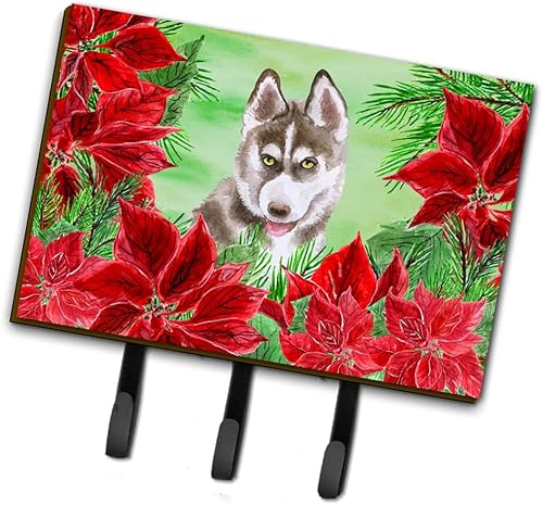 Caroline's Treasures CK1344TH68 - Correa o llavero de flor de pascua siberiana, ganchos de pared, ganchos para llaves, perchero de montaje en pared,