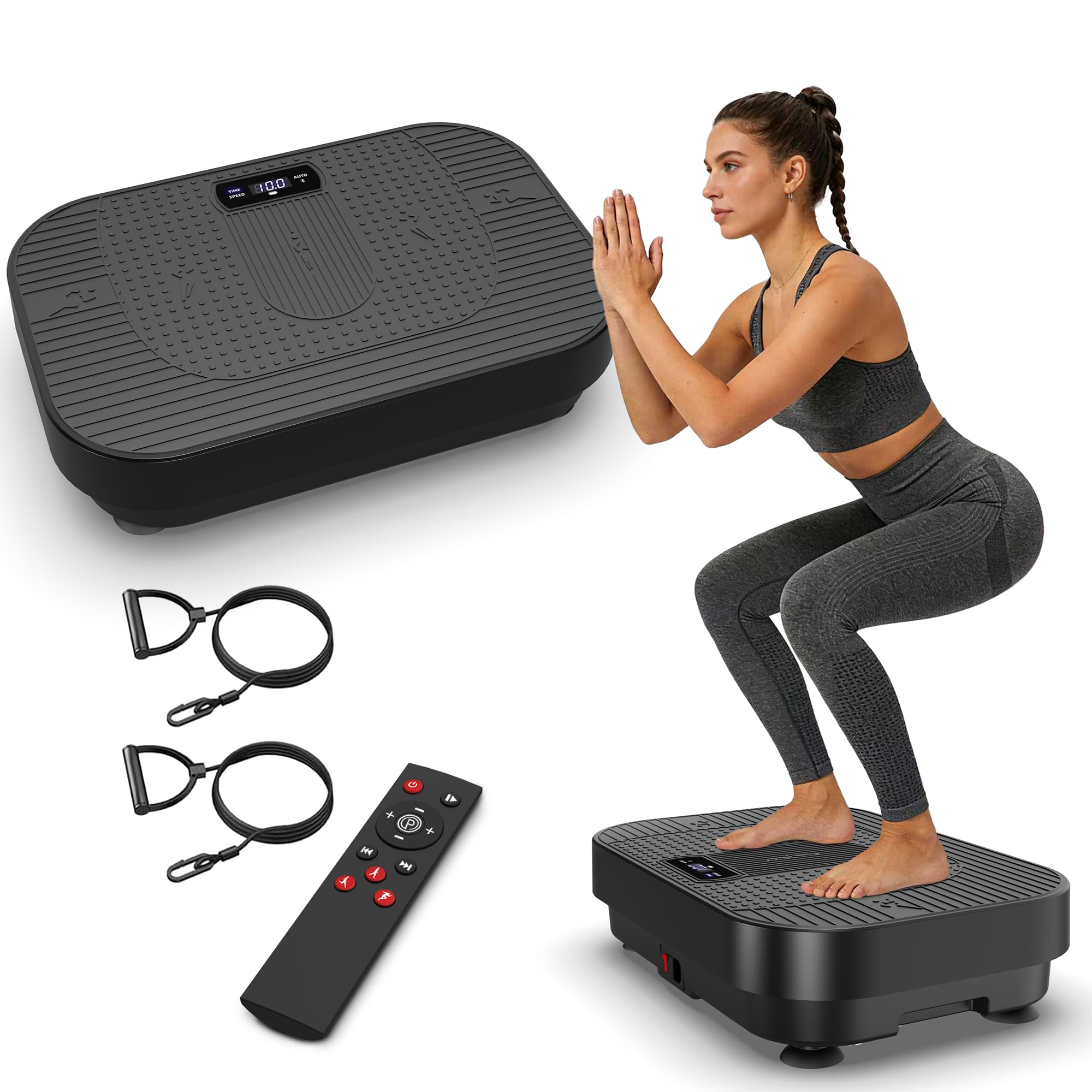 Vibrationsplatte mit BT-Musik Funktion, 1-199 Geschwindigkeitsstufen & 5 Trainingsprogramme, Schüttelplattform für Ganzkörpertraining & Muskelaufbau, Ideal für Heim-Fitnessstudio